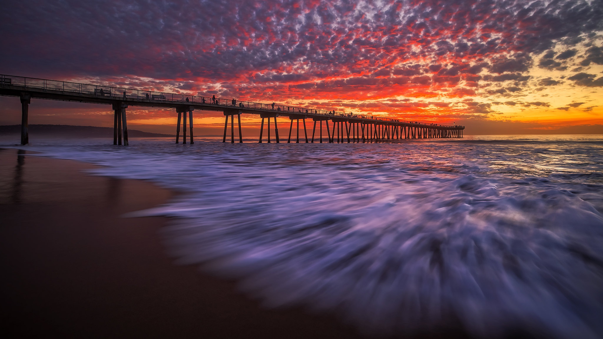 Download mobile wallpaper Sunset, Horizon, Pier, Ocean, Man Made for free.