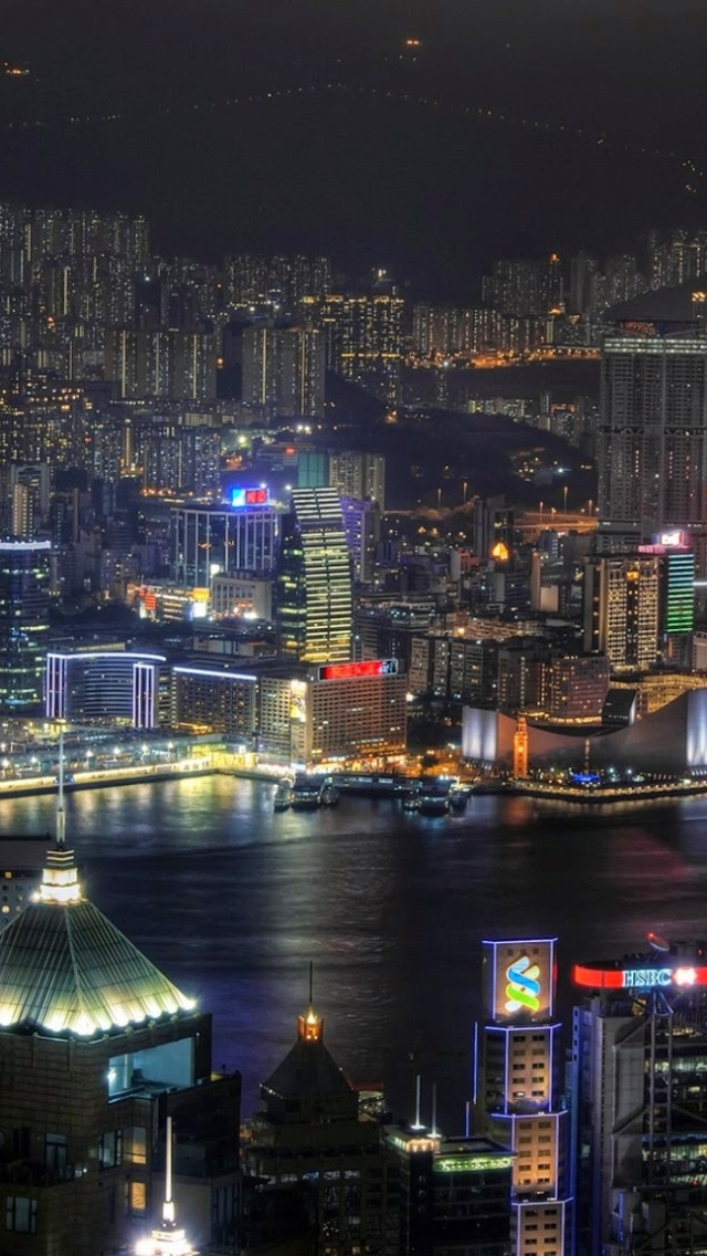 Handy-Wallpaper Städte, Stadt, Gebäude, Horizont, Licht, China, Hongkong, Nacht, Menschengemacht, Großstadt kostenlos herunterladen.