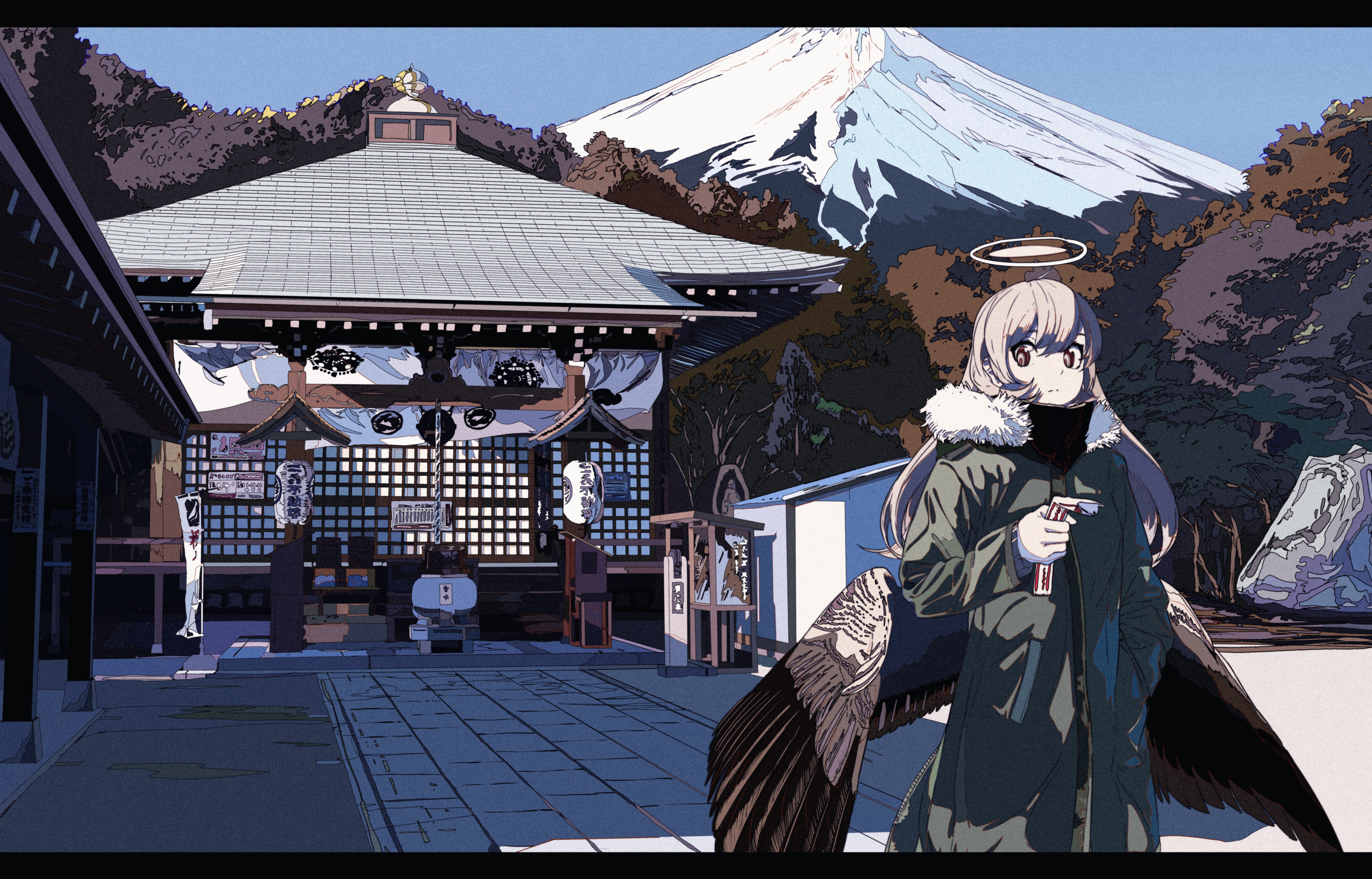 Descarga gratuita de fondo de pantalla para móvil de Templo, Ángel, Original, Animado, Monte Fuji.