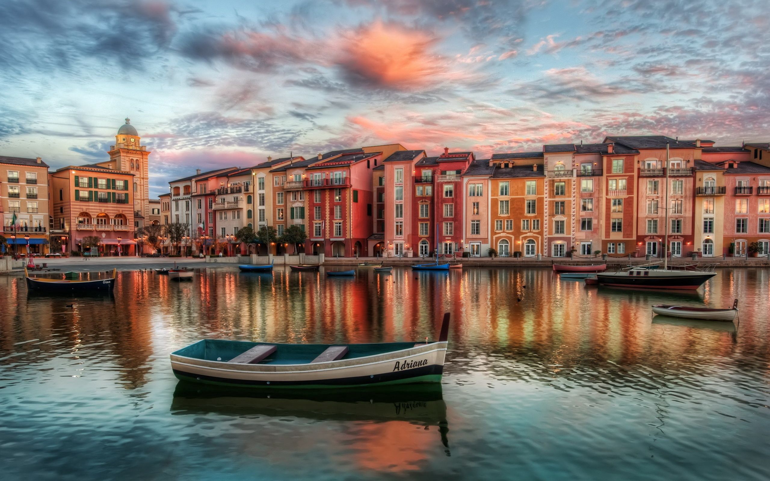 cities, building, evening, boat, hdr, florida, orlando