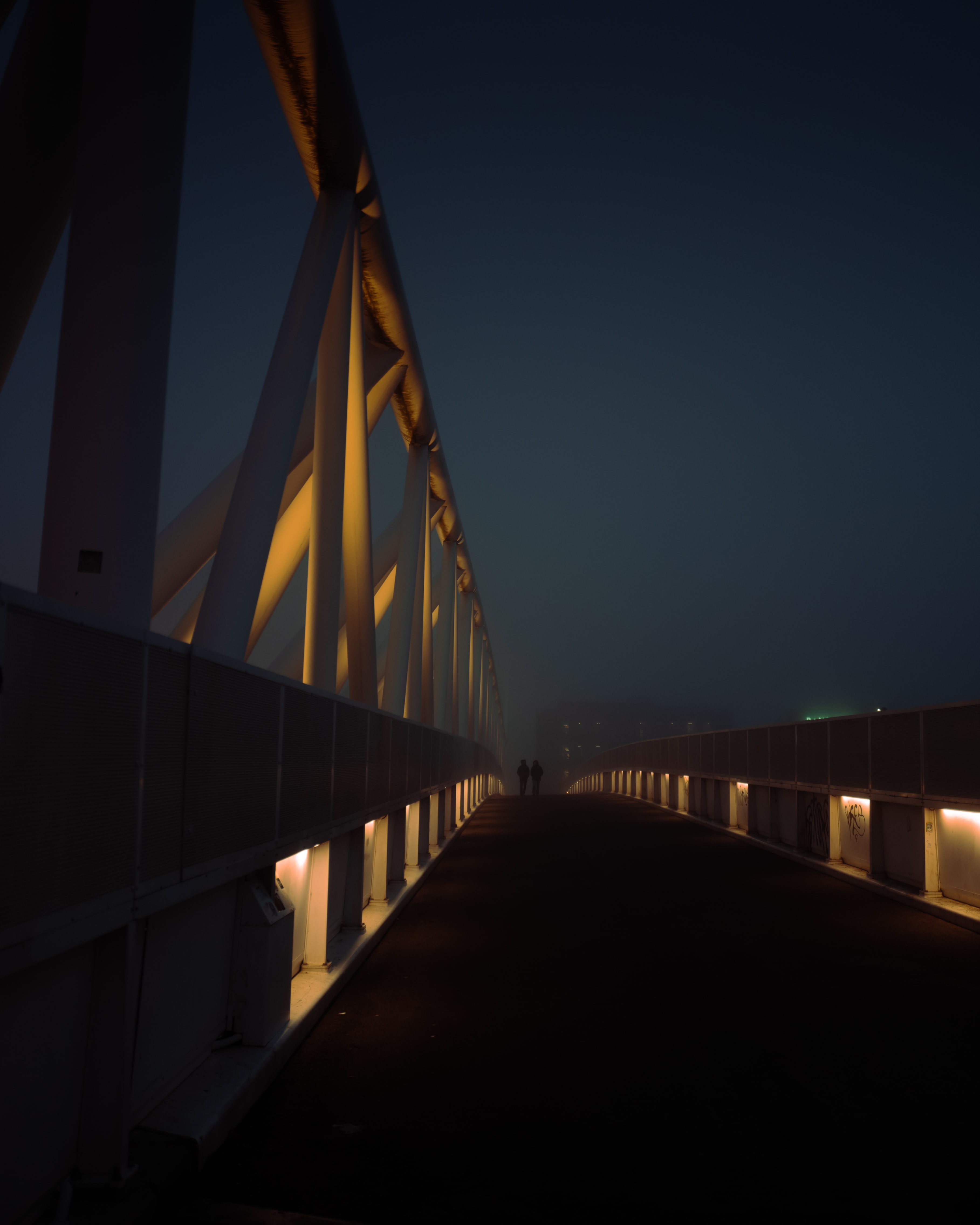 Download mobile wallpaper Bridge, Night, Dark, Silhouettes, People for free.