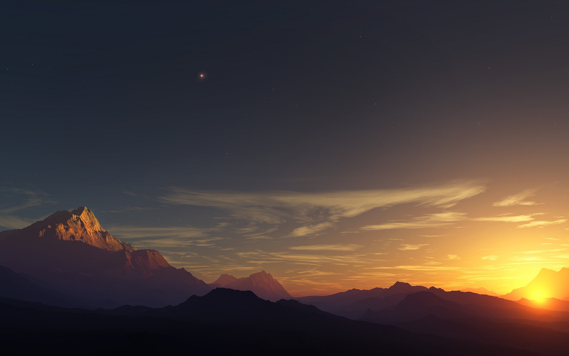 Free download wallpaper Landscape, Sunset, Sky, Stars, Mountain, Earth, Cloud on your PC desktop