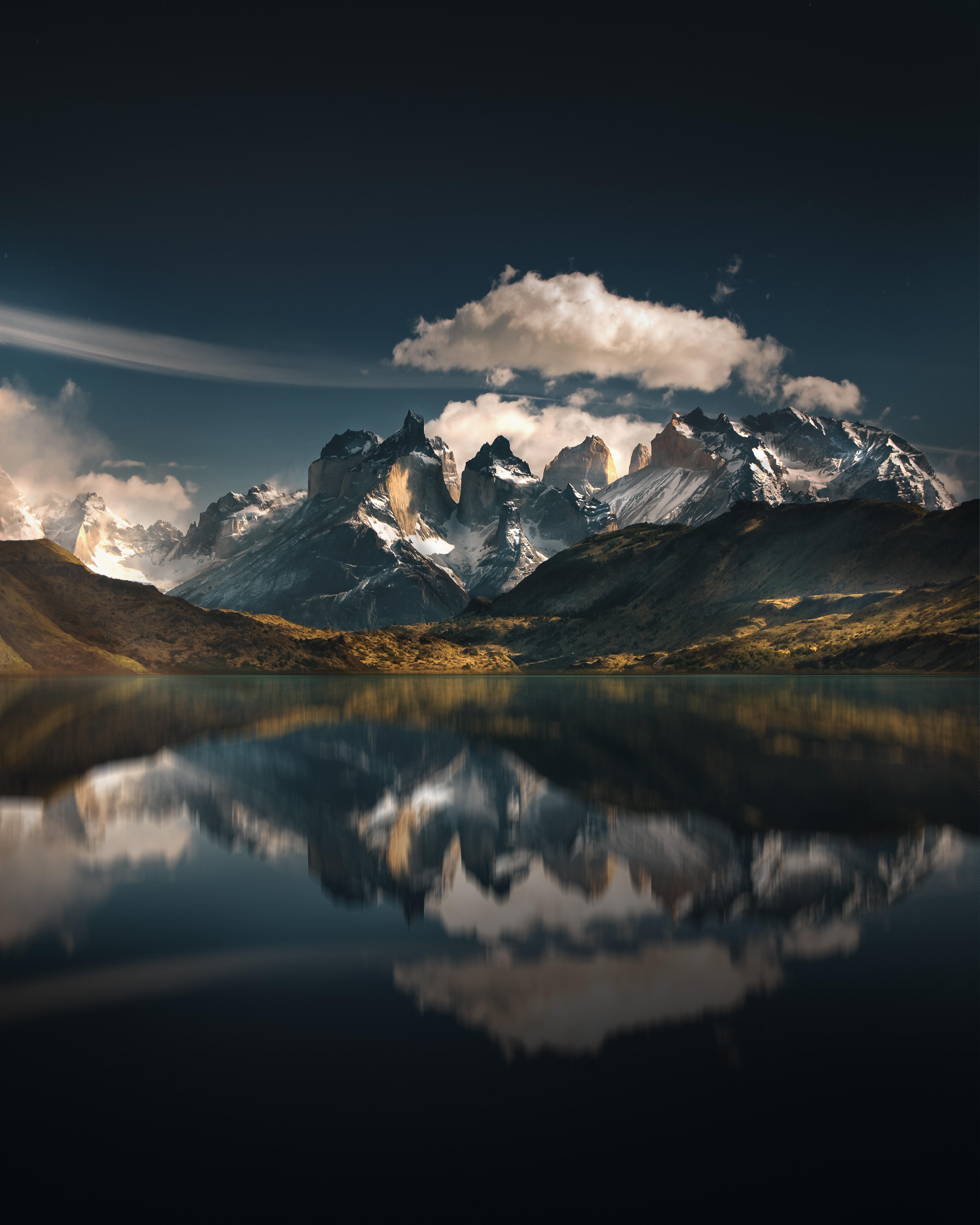mountains, chile, nature, torres del paine, lake, reflection, national park, torres del pine