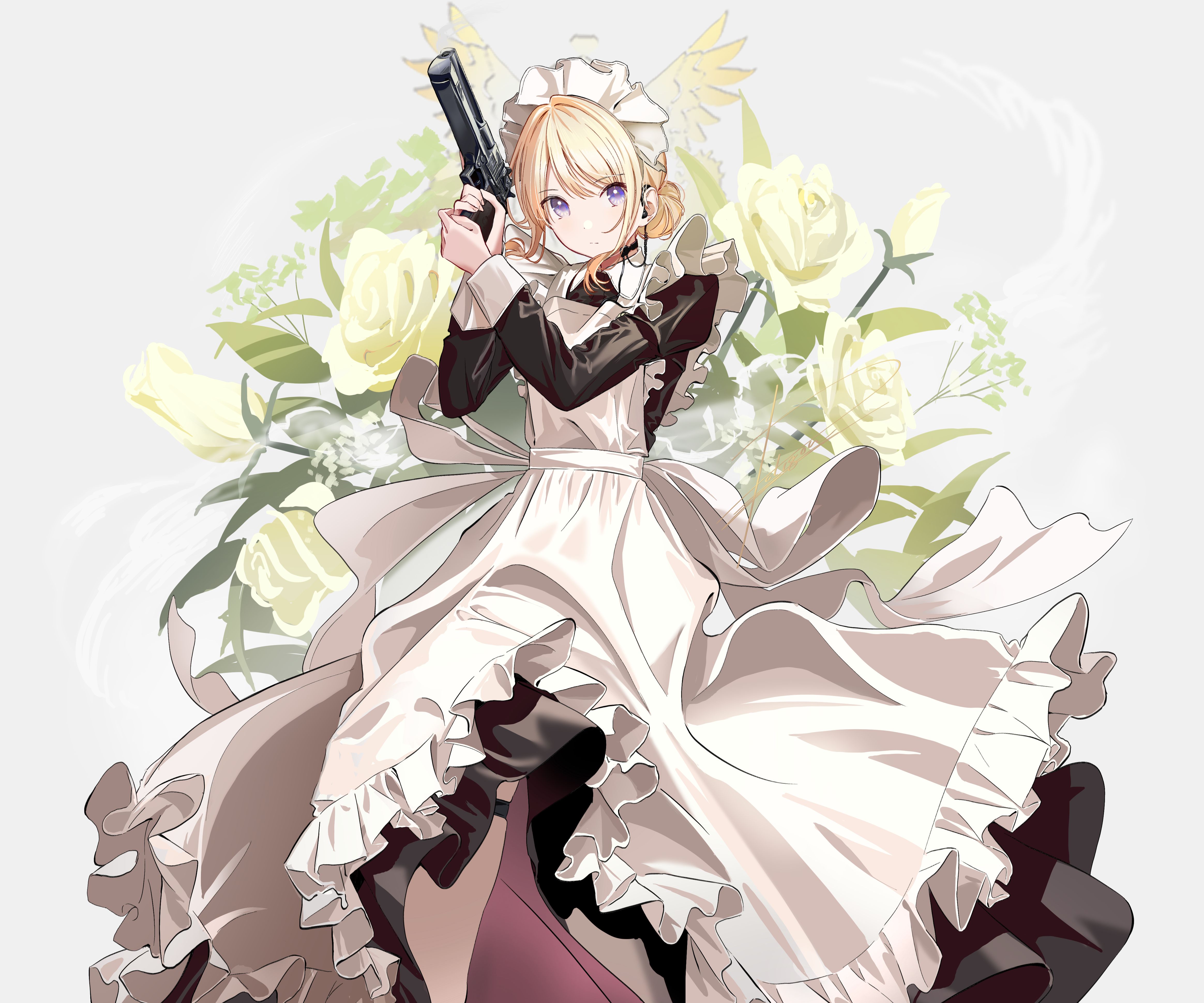 Download mobile wallpaper Anime, Girl, Maid, Gun for free.