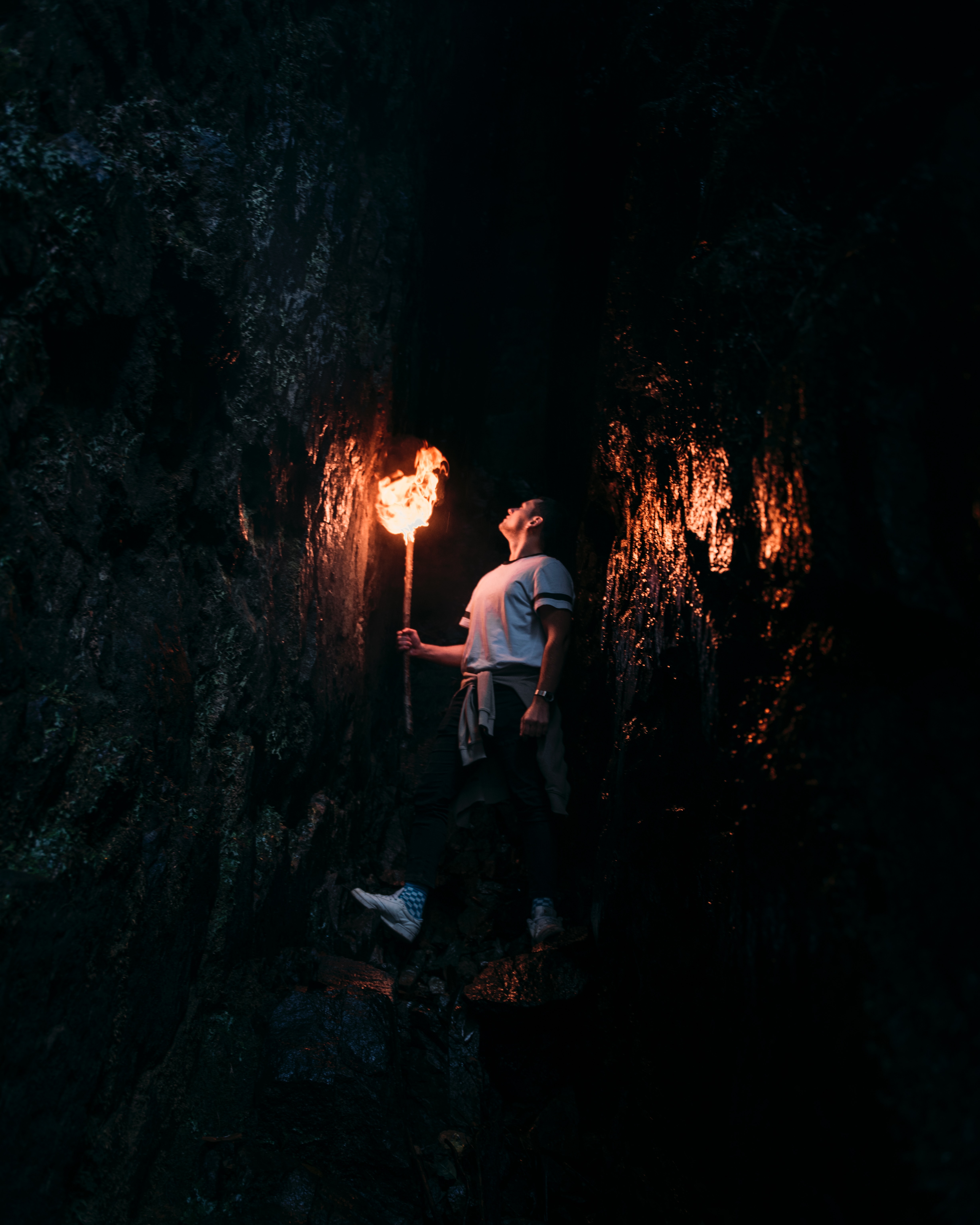 cave, dark, human, person, torch UHD