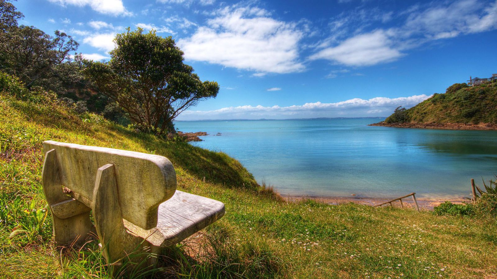 Download mobile wallpaper Ocean, Bench, Man Made for free.