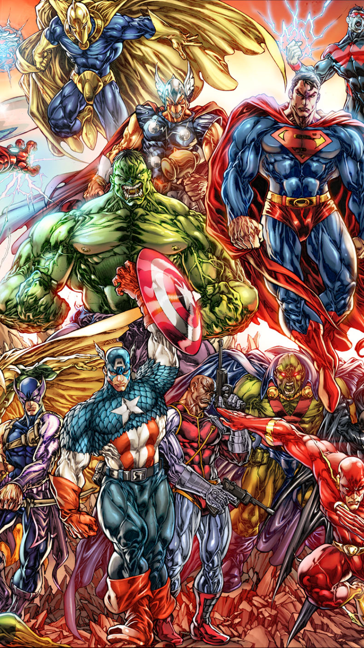 Download mobile wallpaper Spider Man, Batman, Hulk, Iron Man, Superman, Captain America, Green Lantern, Collage, Flash, Wolverine, Comics, Dc Comics, Nightwing, Daredevil, Thing (Marvel Comics), Moon Knight, Thor for free.