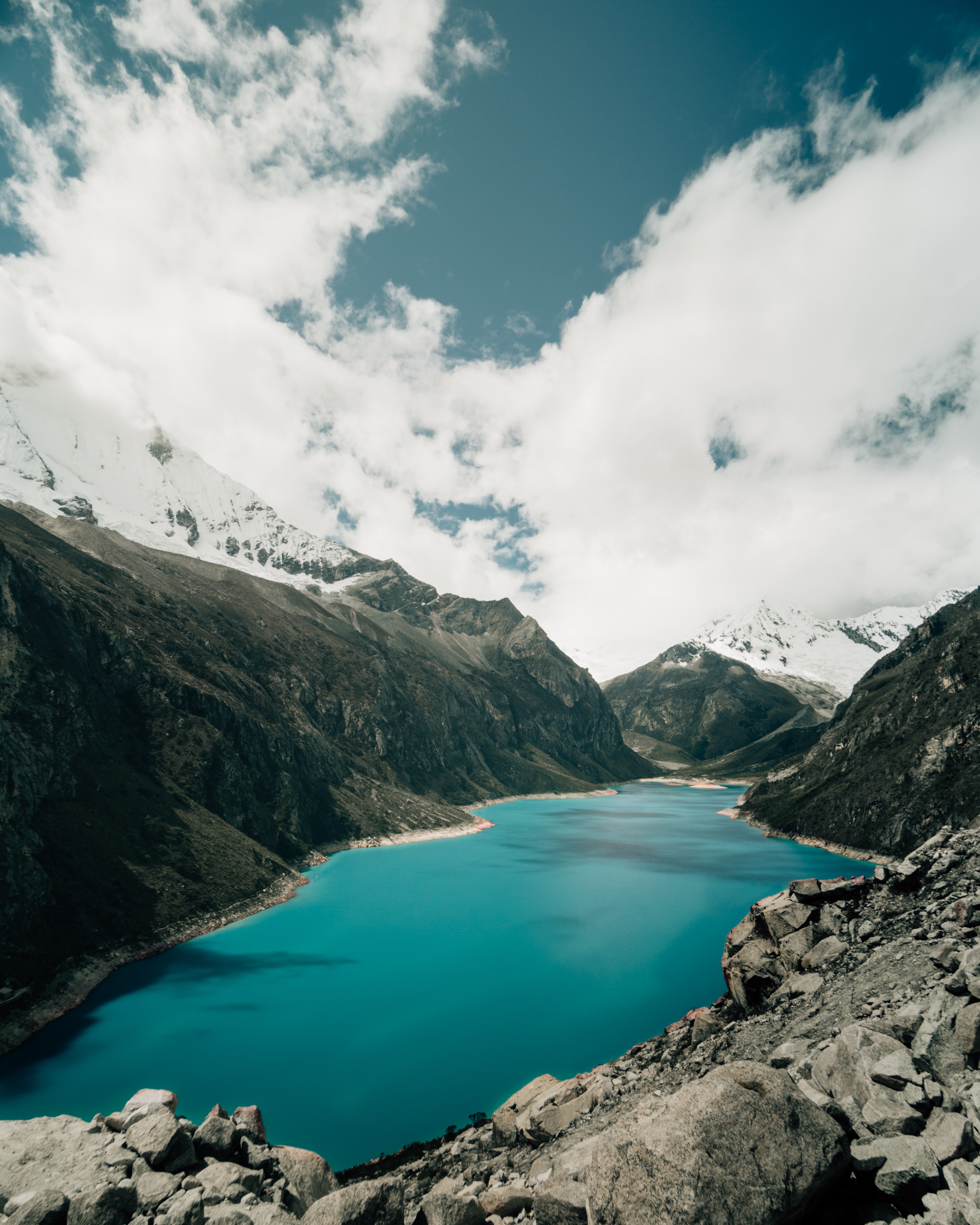 Free download wallpaper Mountains, Clouds, Lake, Stones, Nature, Landscape on your PC desktop