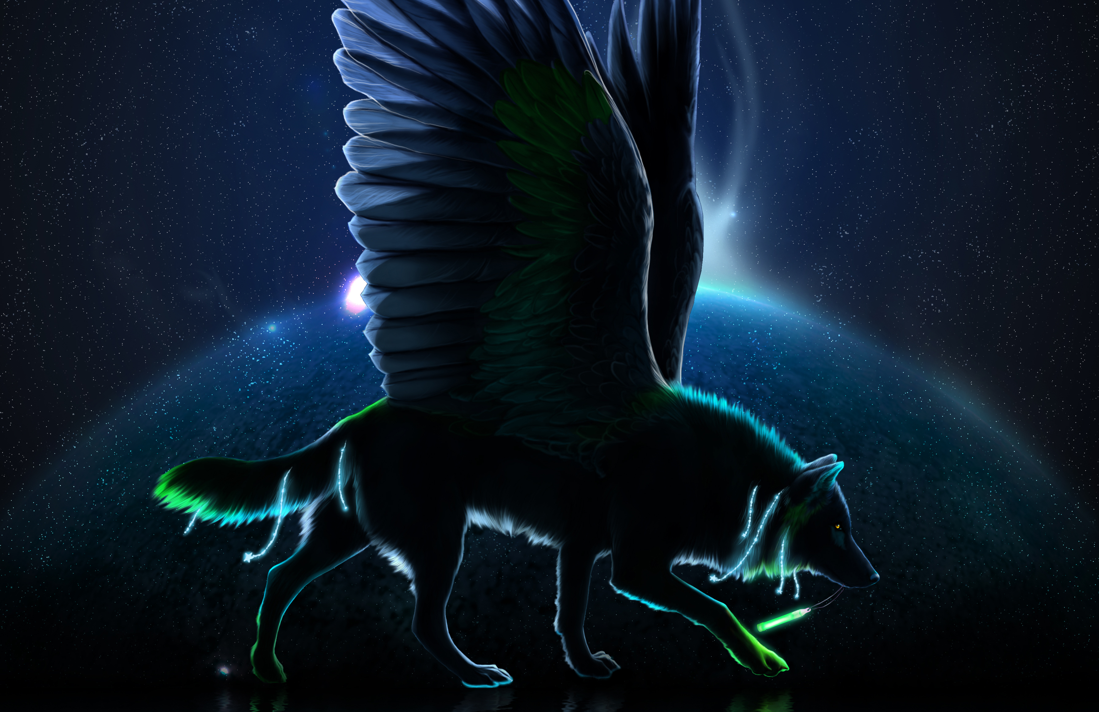 Download mobile wallpaper Fantasy, Wolf, Space, Wings, Fantasy Animals for free.