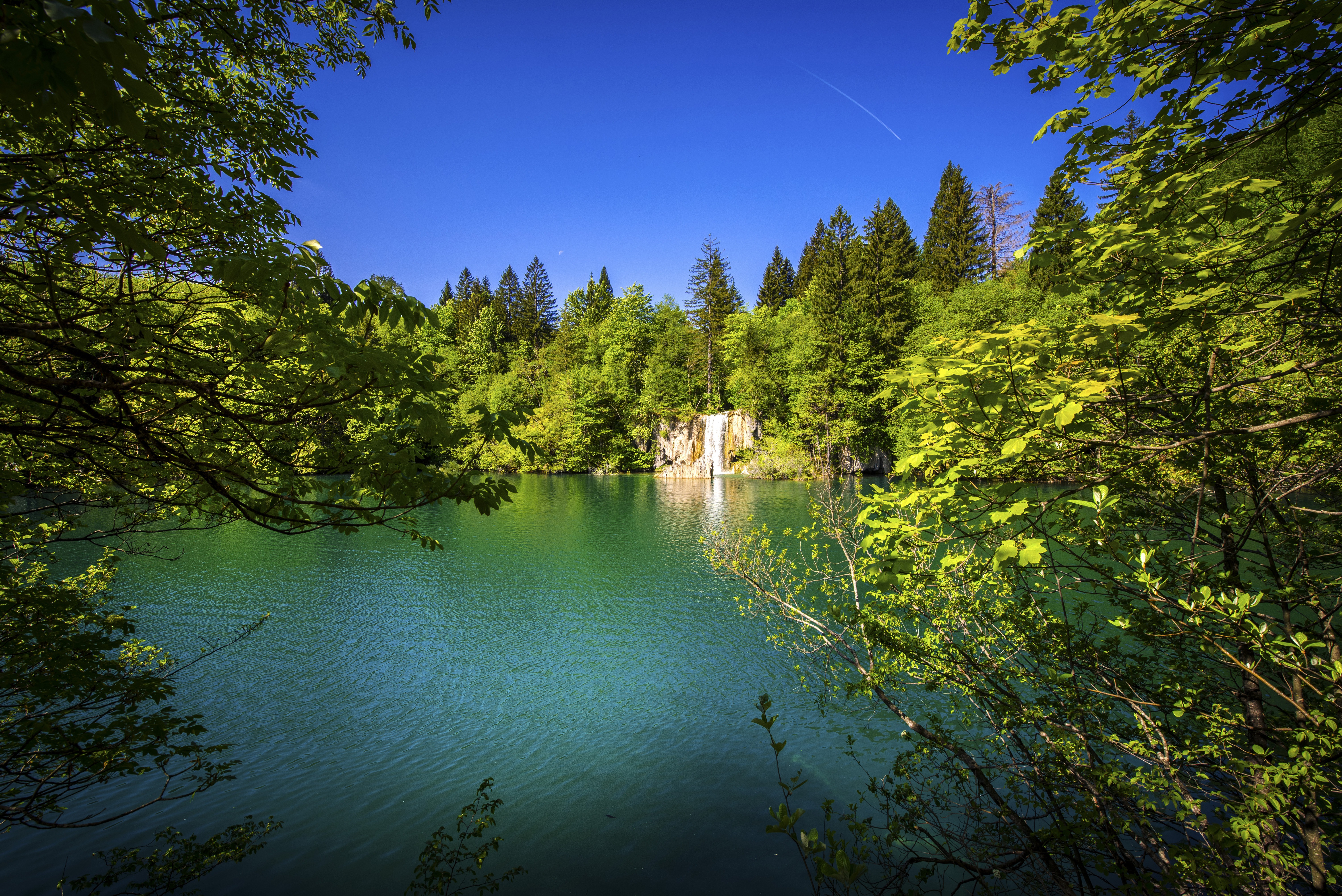 Free download wallpaper Nature, Lakes, Lake, Waterfall, Tree, Earth on your PC desktop