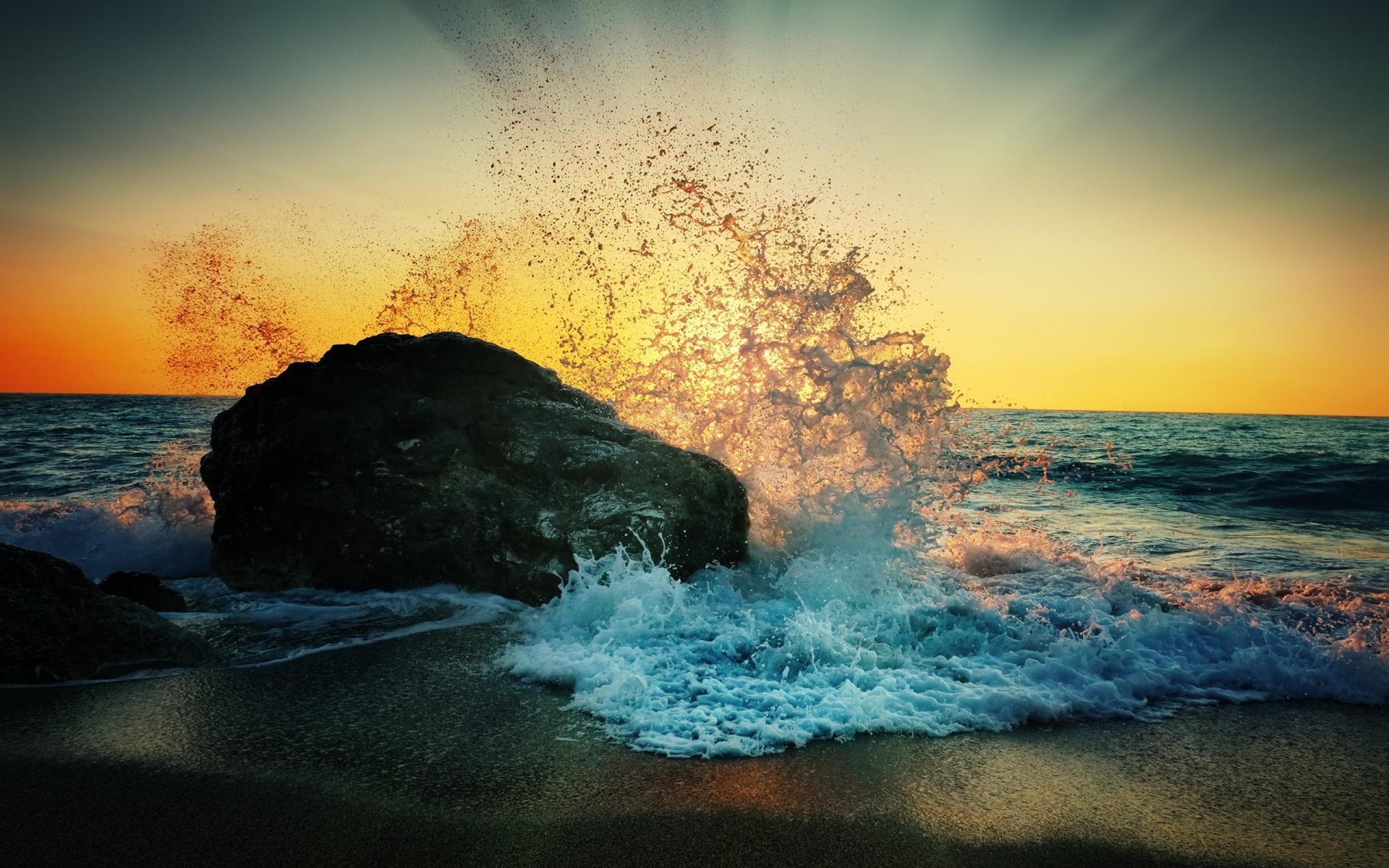 Download mobile wallpaper Sunset, Ocean, Splash, Earth, Wave for free.