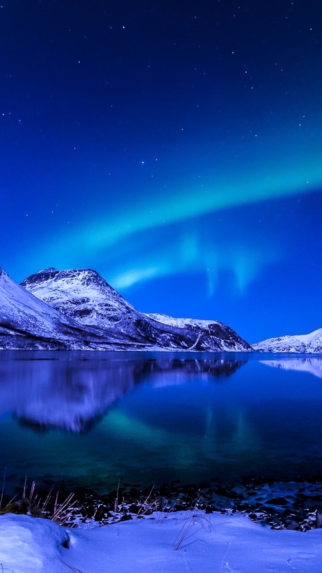 Download mobile wallpaper Landscape, Nature, Sky, Snow, Lakes, Lake, Earth, Aurora Borealis for free.