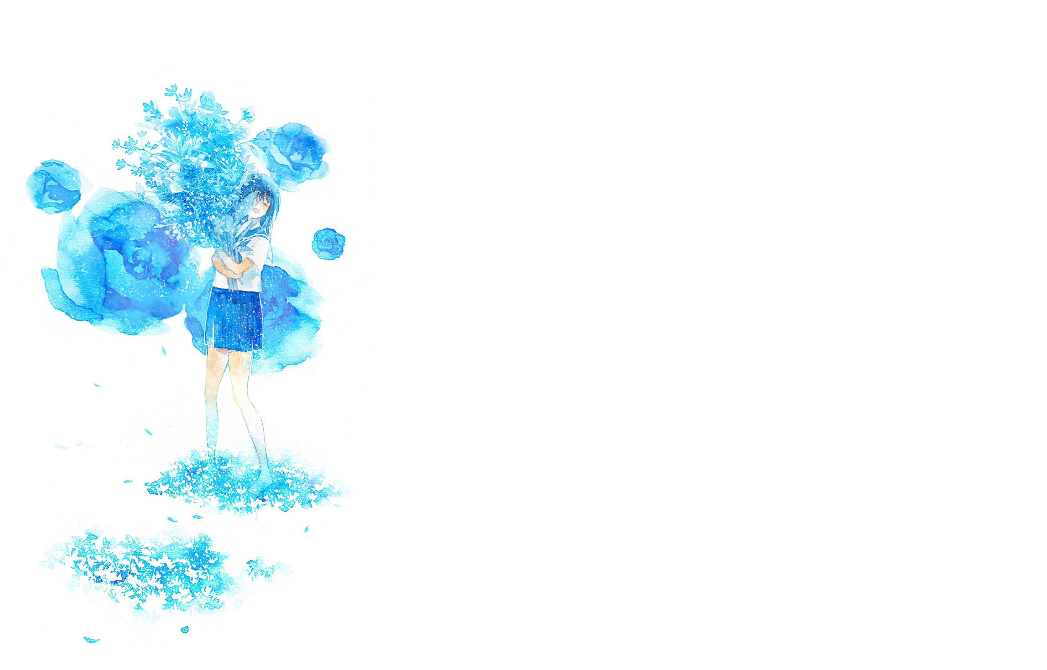 Free download wallpaper Anime, Flower, Smile, Original, Blue Hair, Long Hair on your PC desktop