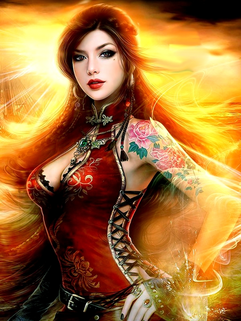 Download mobile wallpaper Fantasy, Tattoo, Ship, Women, Asian for free.