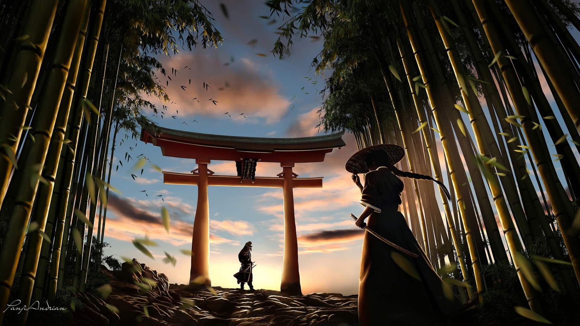 997821 descargar imagen guerrero, fantasía, samurái, cielo, torii: fondos de pantalla y protectores de pantalla gratis