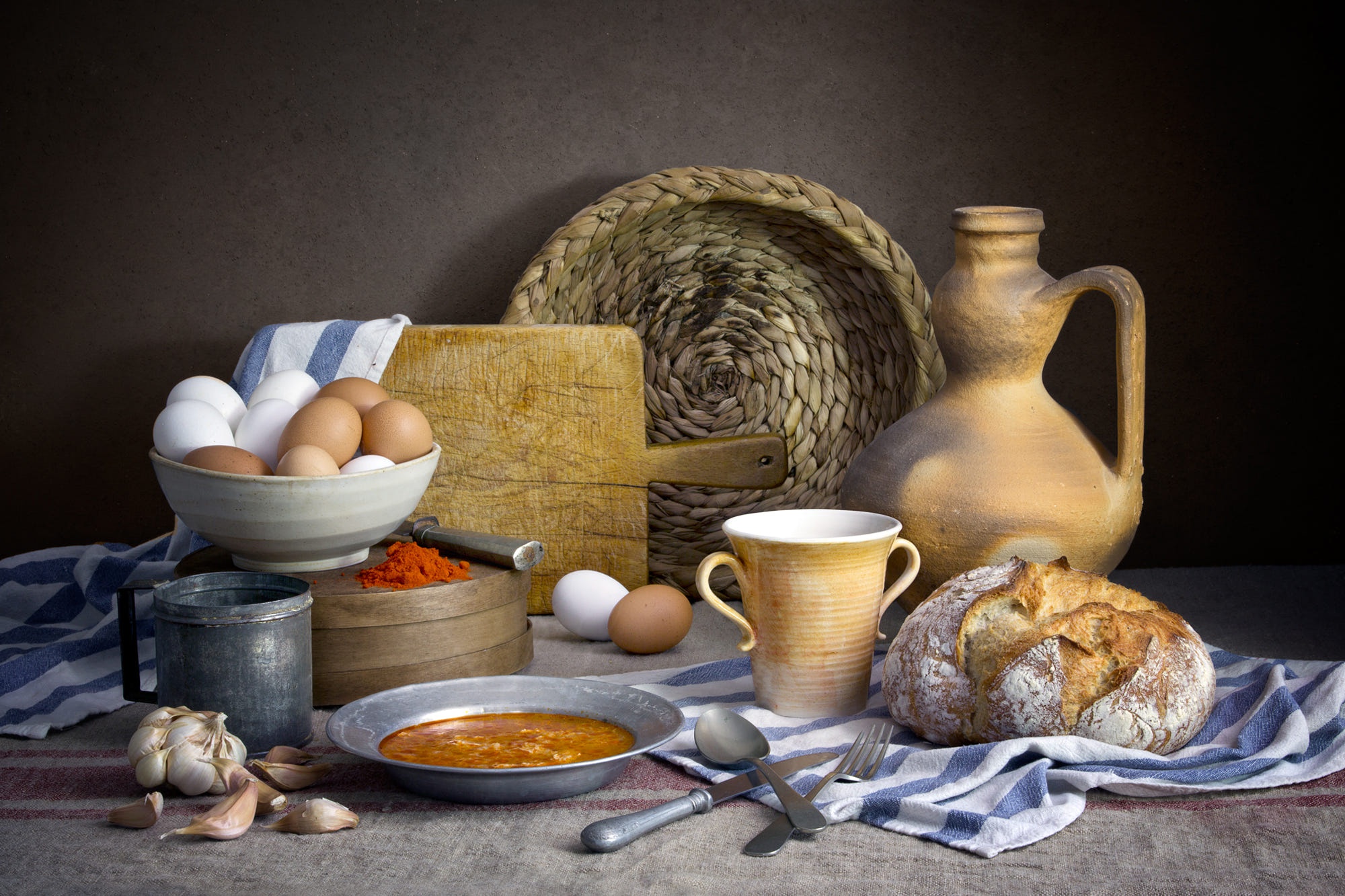 food, still life, bread, egg, plate, soup