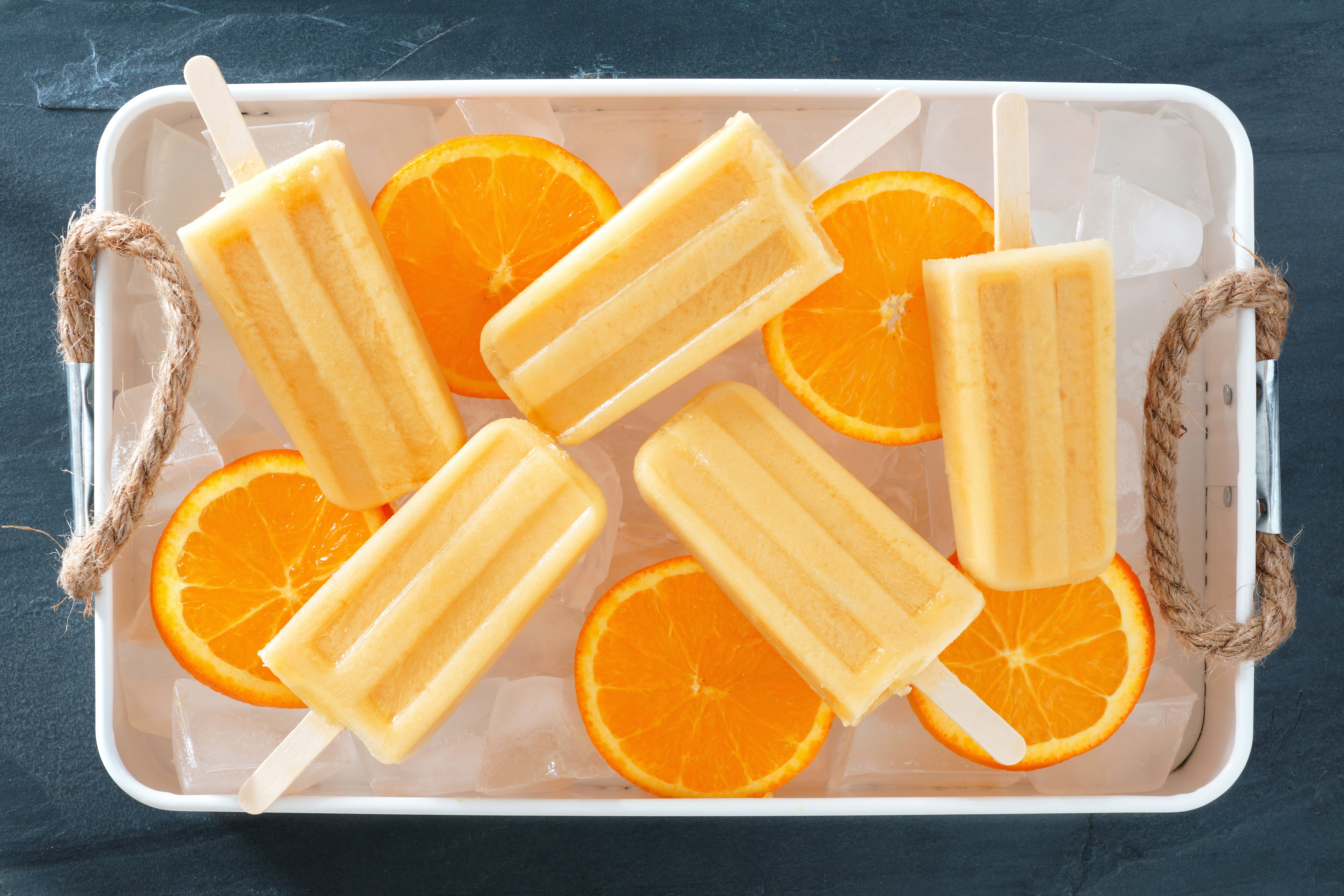 Handy-Wallpaper Eiscreme, Nahrungsmittel, Eiswürfel, Orange (Obst) kostenlos herunterladen.