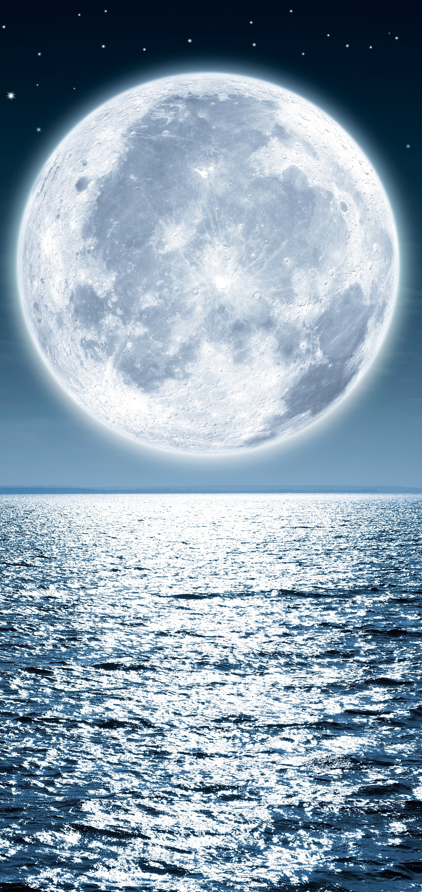 Download mobile wallpaper Sky, Moon, Horizon, Ocean, Earth for free.