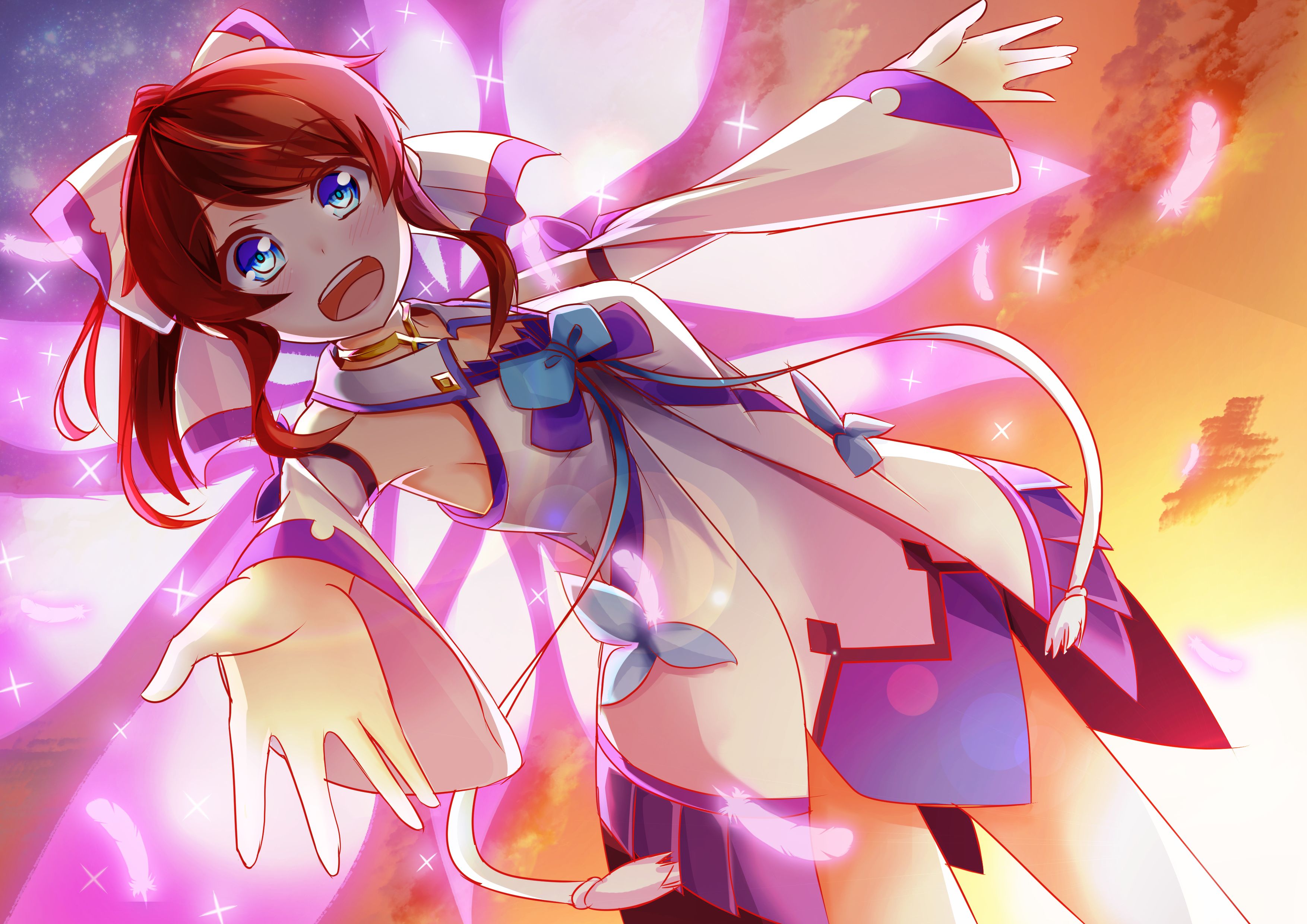 Free download wallpaper Anime, Wings, Fairy, Blue Eyes, Original, Red Hair, Wikiba Asia's Mascot on your PC desktop