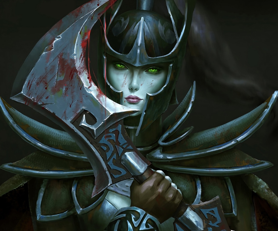 video game, dota 2, armor, phantom assassin (dota 2), woman warrior, fantasy, green eyes, dota UHD