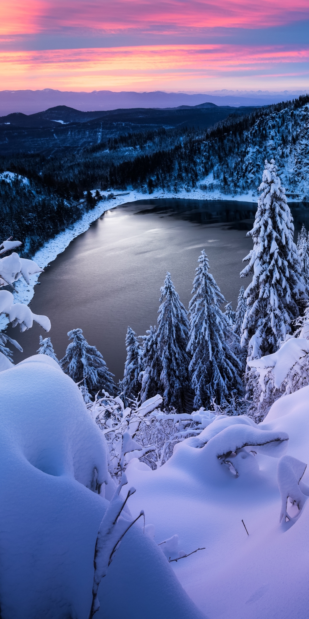 無料モバイル壁紙風景, 冬, 雪, 湖, 山, 地球をダウンロードします。