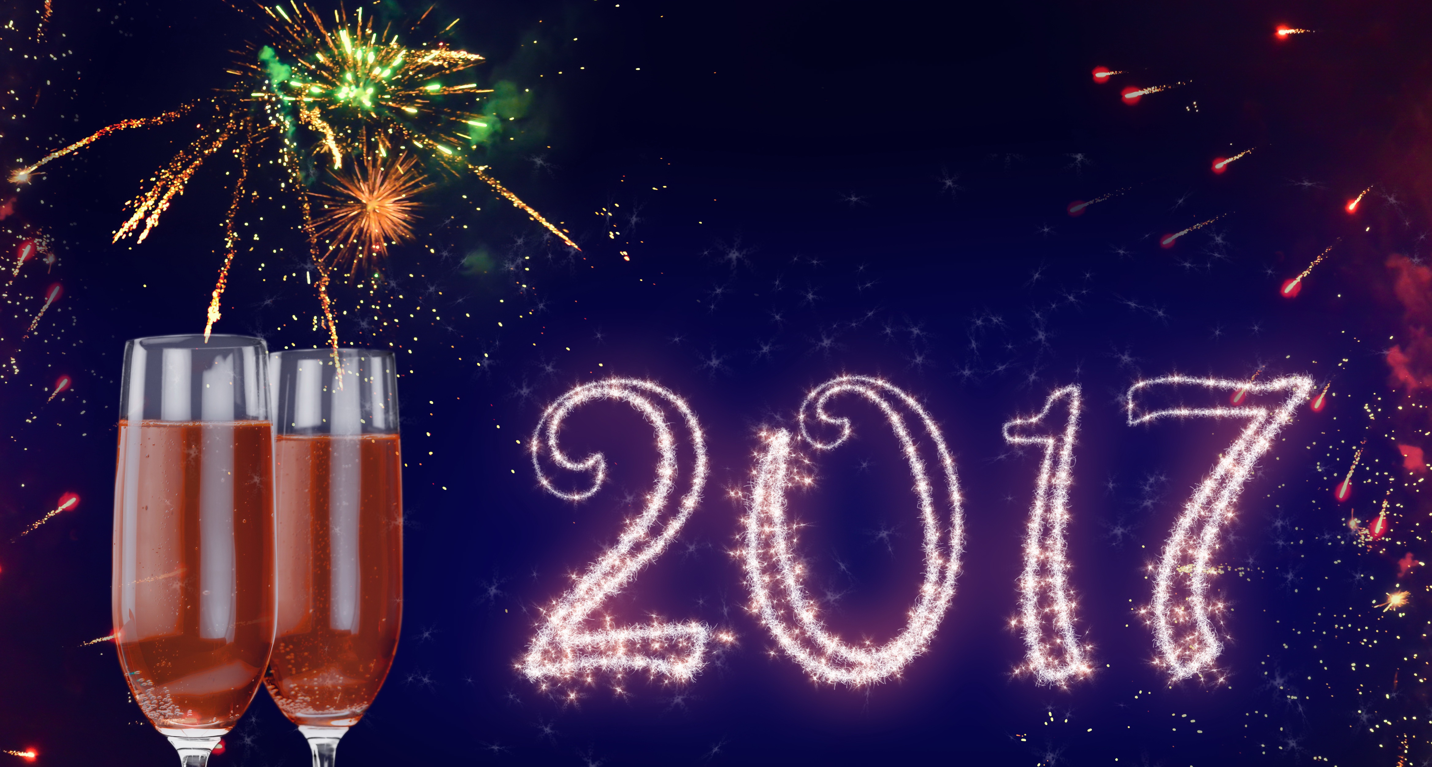 Free download wallpaper New Year, Light, Holiday, Fireworks, Champagne, New Year 2017 on your PC desktop