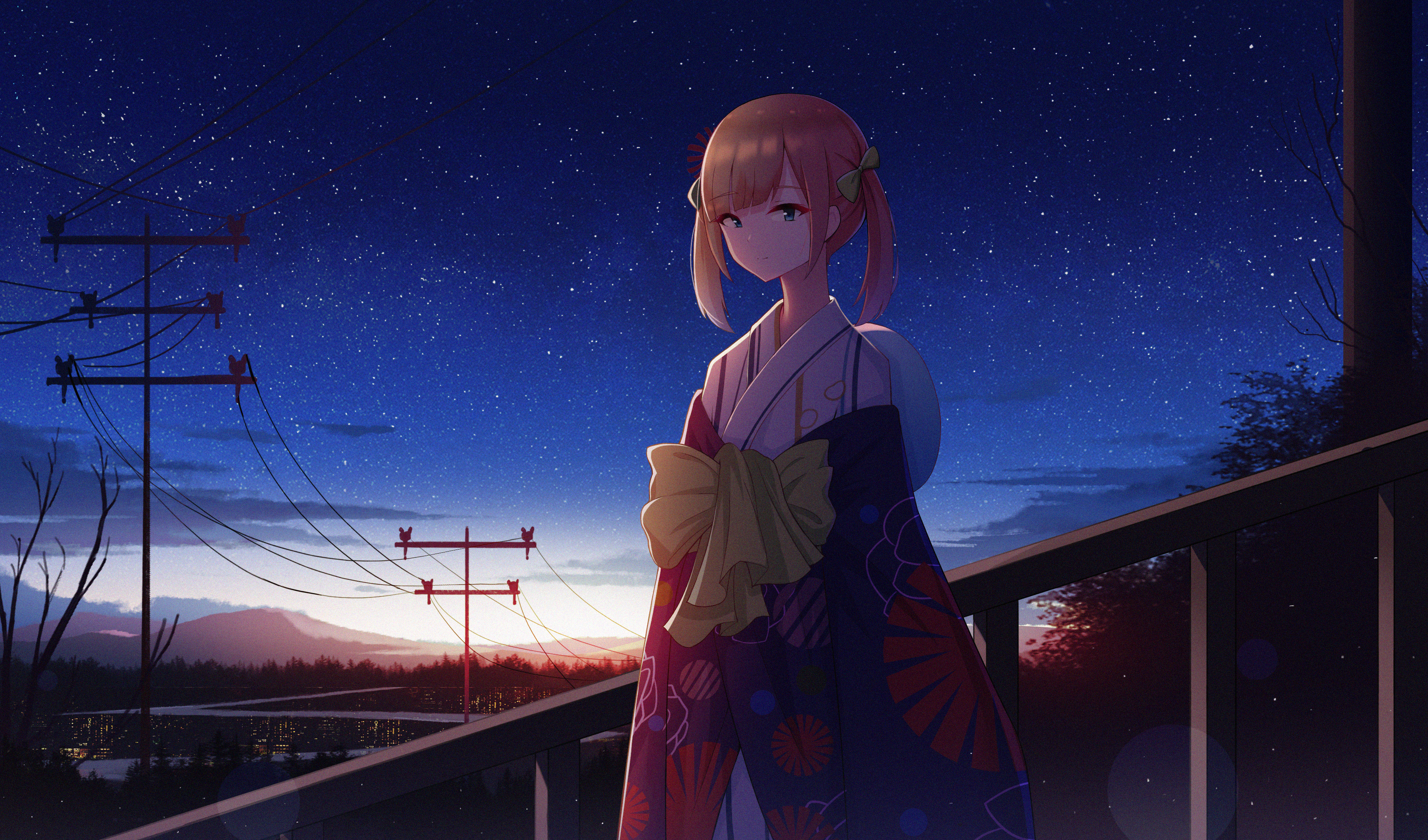Download mobile wallpaper Anime, Night, Starry Sky, Girl, Short Hair for free.