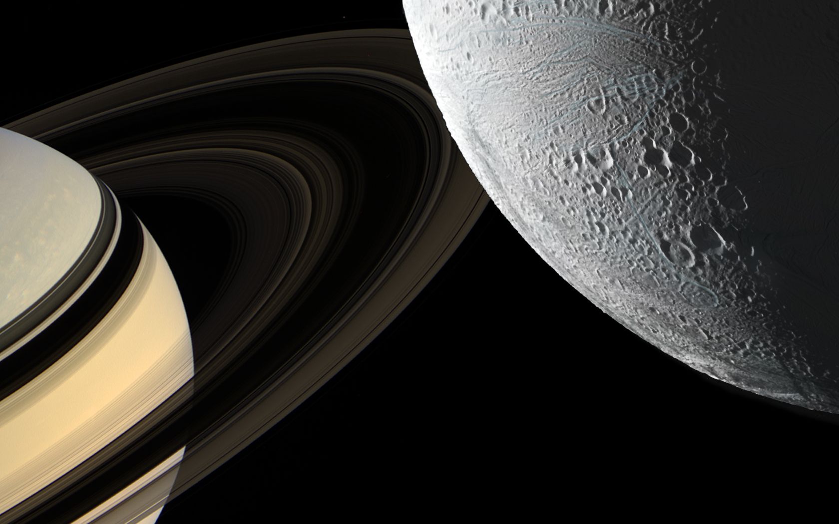 Téléchargez des papiers peints mobile Lune, Espace, Planète, Science Fiction, Saturne, Anneau Planétaire, Encelade gratuitement.