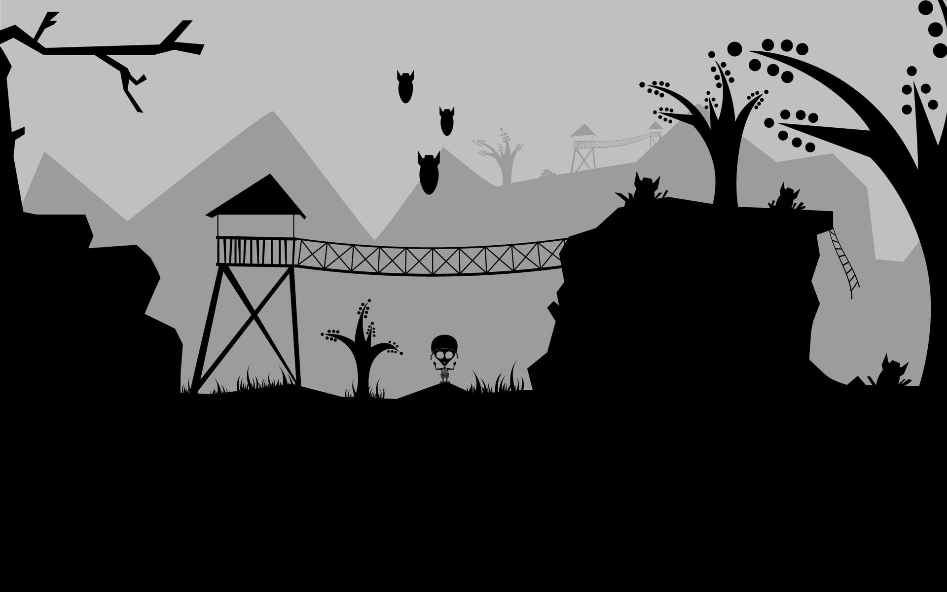 vector, grass, wood, tree, shadow, bridge Image for desktop