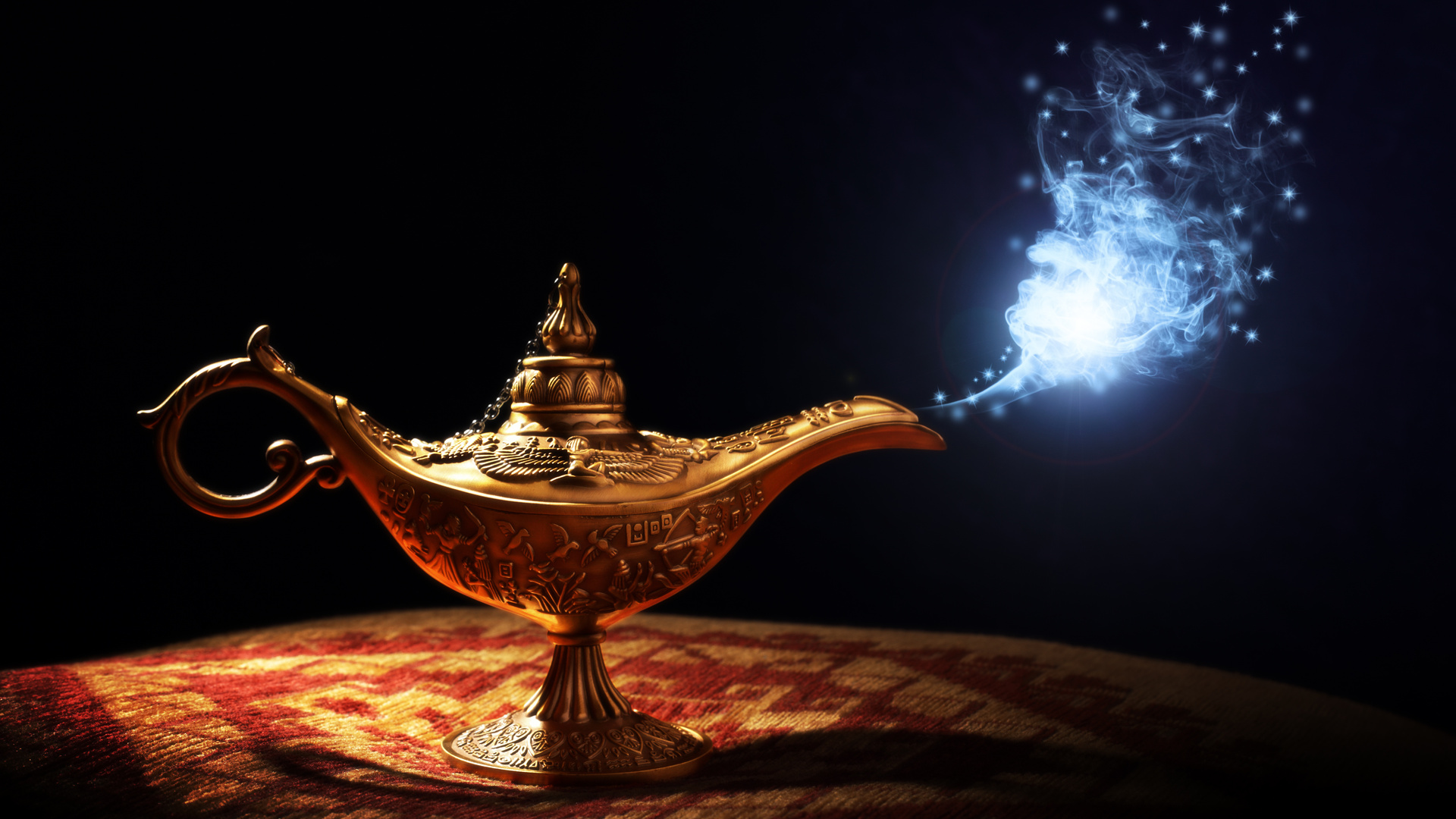Download mobile wallpaper Magic, Fantasy, Smoke, Lamp, Sparkles for free.
