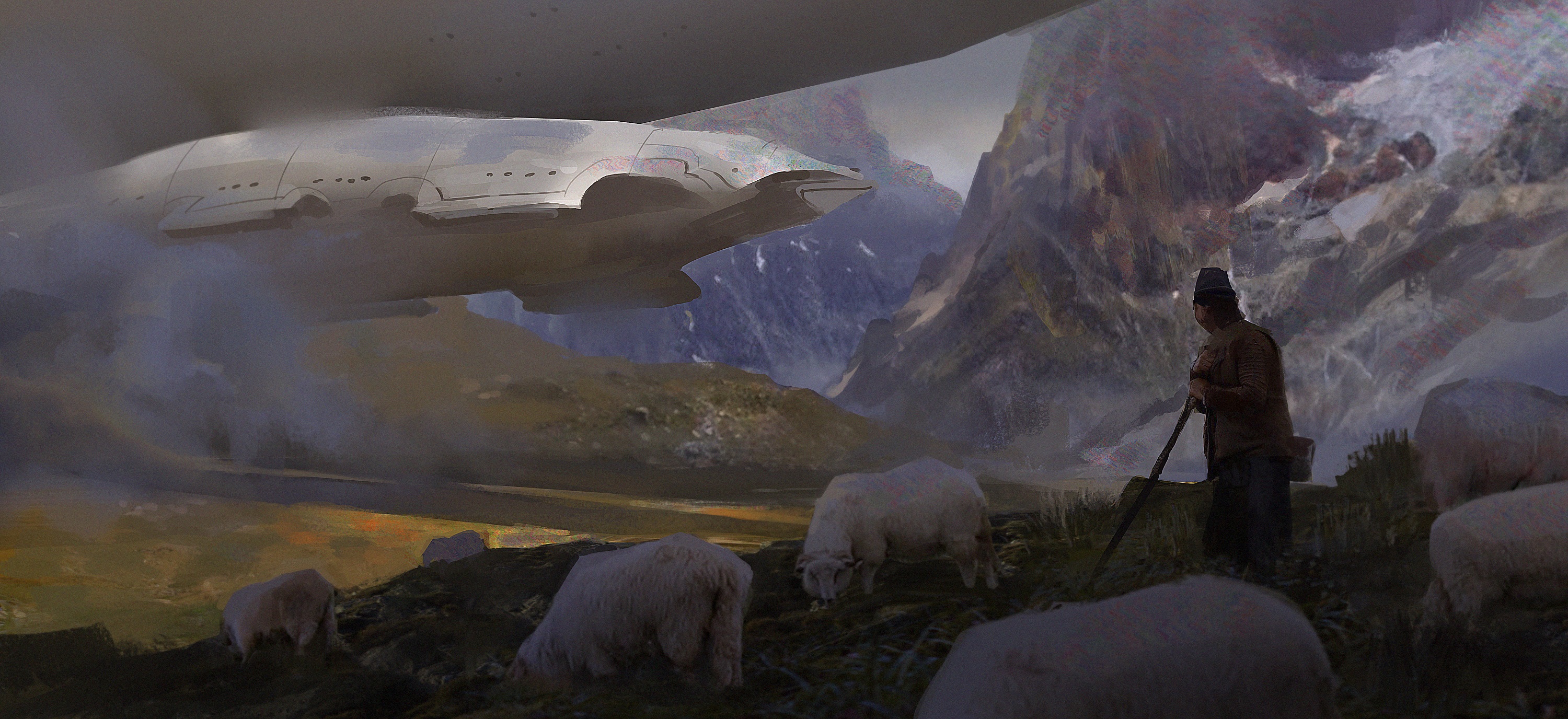 Download mobile wallpaper Sci Fi, Spaceship, Sheep for free.