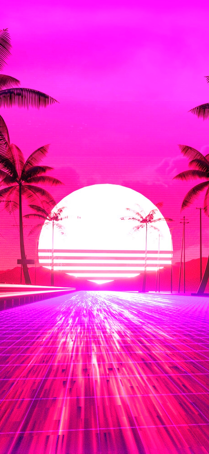 Download mobile wallpaper Sun, Pink, Artistic, Retro Wave for free.