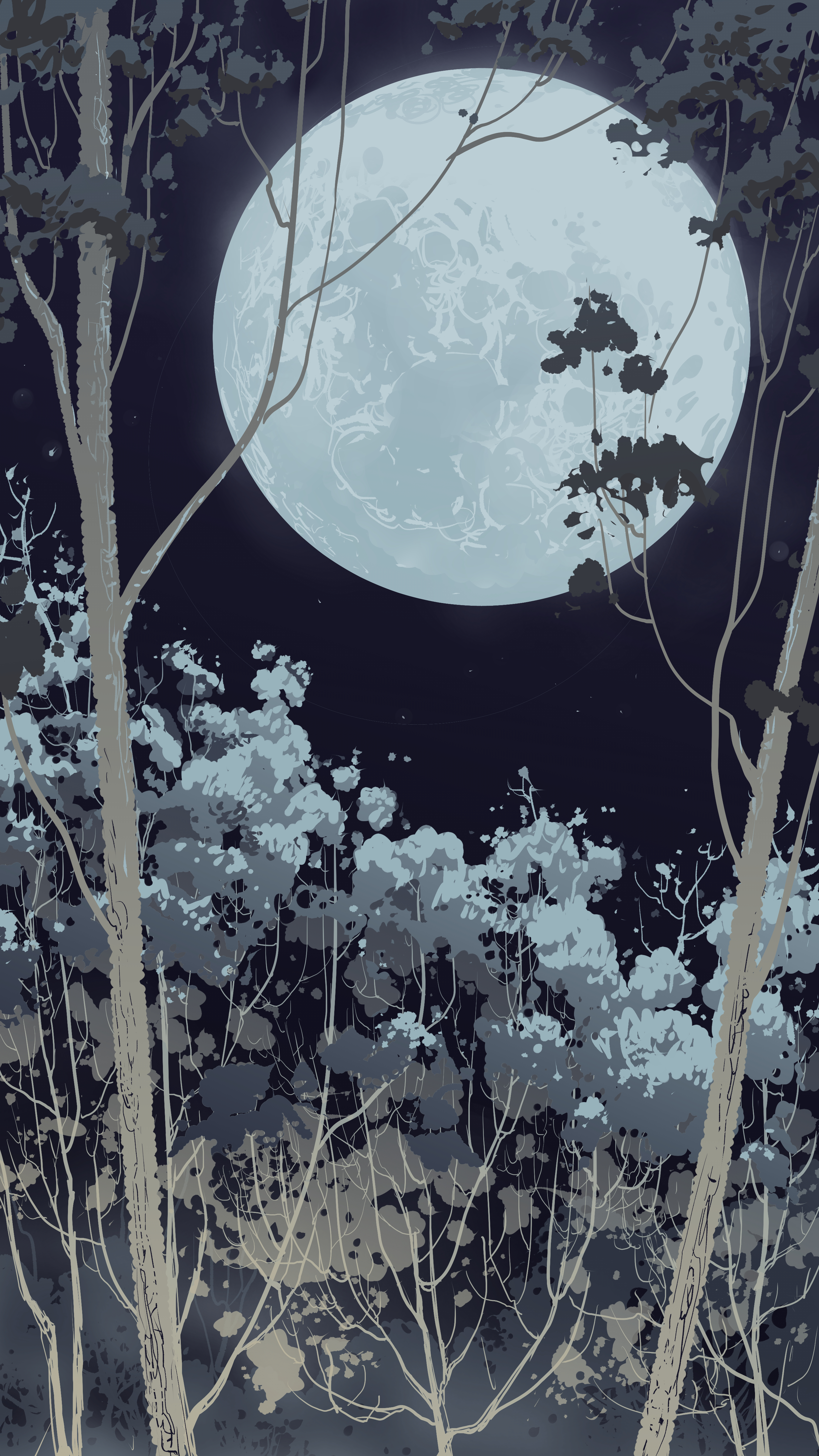 Mobile wallpaper full moon, vector, night, forest
