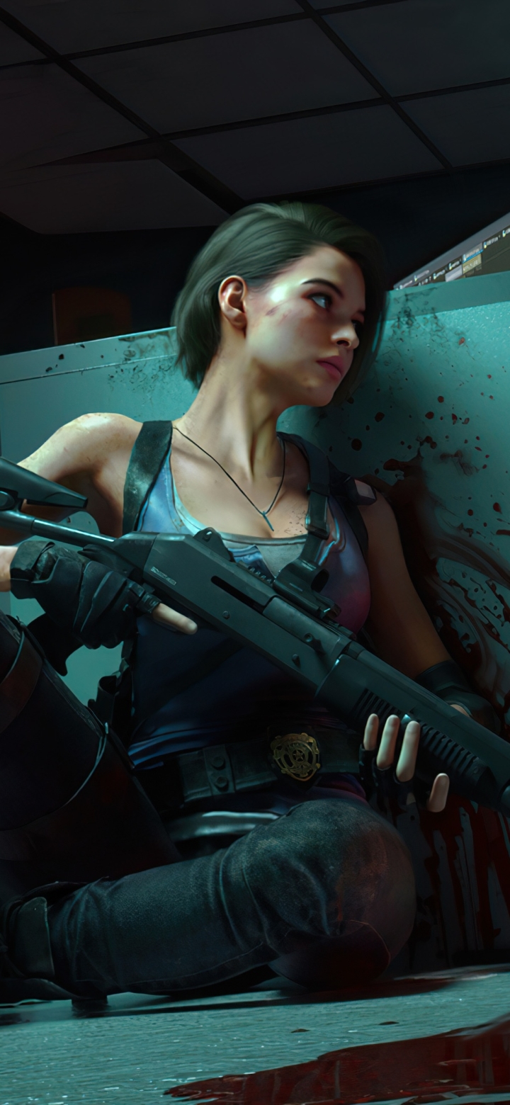 Download mobile wallpaper Blood, Video Game, Shotgun, Jill Valentine, Resident Evil 3, Resident Evil 3 (2020) for free.