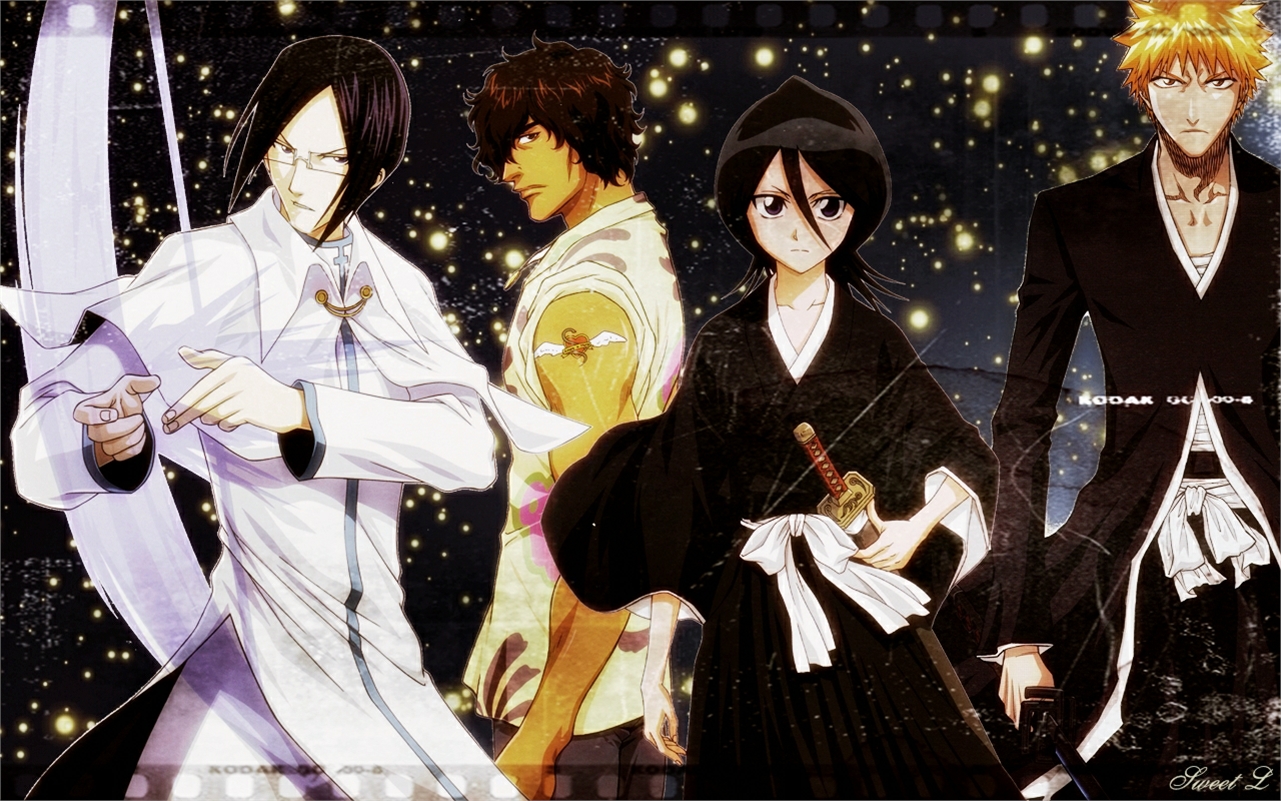 Laden Sie das Bleach, Rukia Kuchiki, Animes, Ichigo Kurosaki, Uryu Ishida, Yasutora Sado-Bild kostenlos auf Ihren PC-Desktop herunter