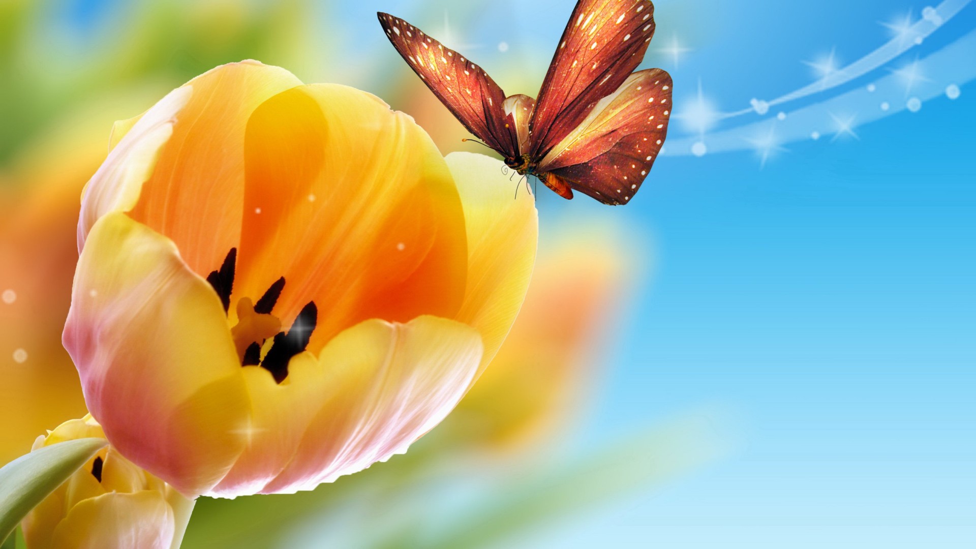 Descarga gratuita de fondo de pantalla para móvil de Mariposa, Artístico, Tulipán, Flor Amarilla.