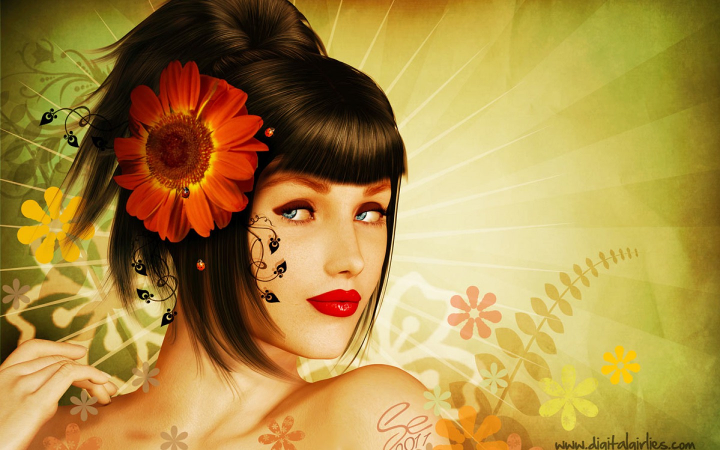 Download mobile wallpaper Fantasy, Flower, Hair, Women for free.