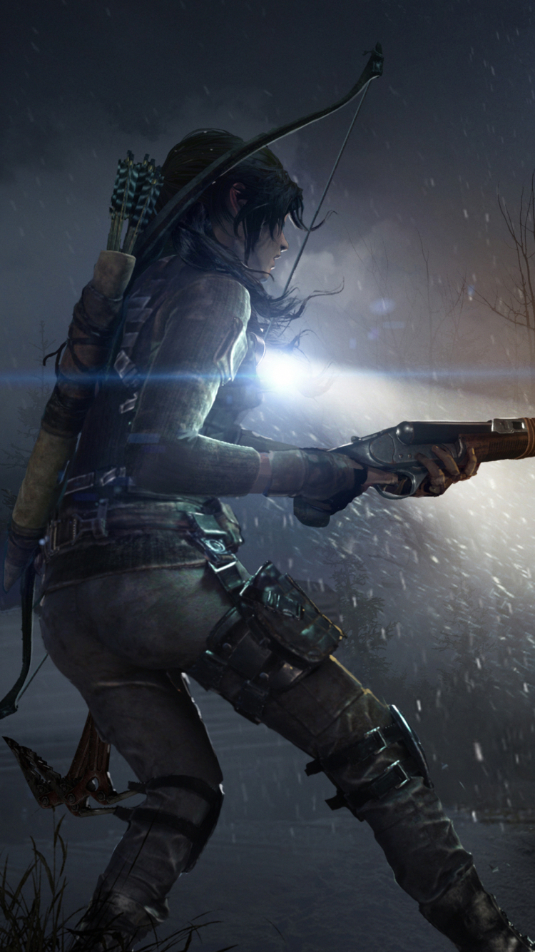 Descarga gratuita de fondo de pantalla para móvil de Noche, Arma, Tomb Raider, Videojuego, Mujer Guerrera, Lara Croft, Escopeta, Rise Of The Tomb Raider.