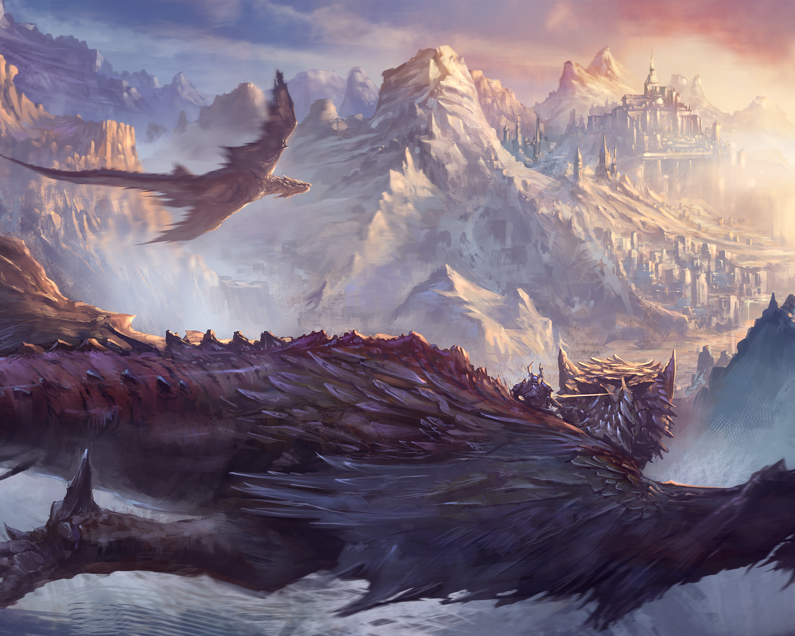 Free download wallpaper Fantasy, Mountain, Wings, Dragon, Cloud, Flying on your PC desktop