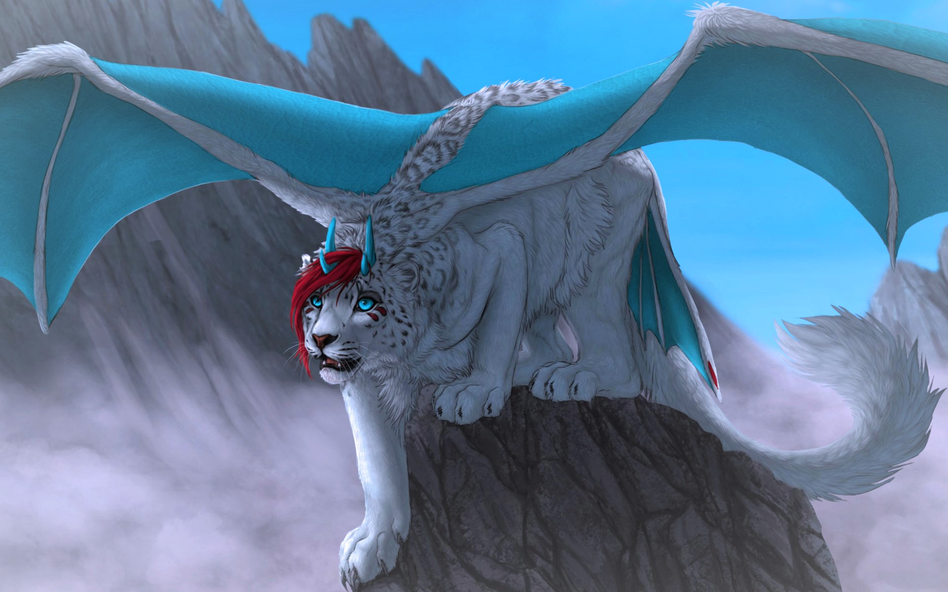 Download mobile wallpaper Fantasy, Snow Leopard, Animal, Wings, Fantasy Animals for free.
