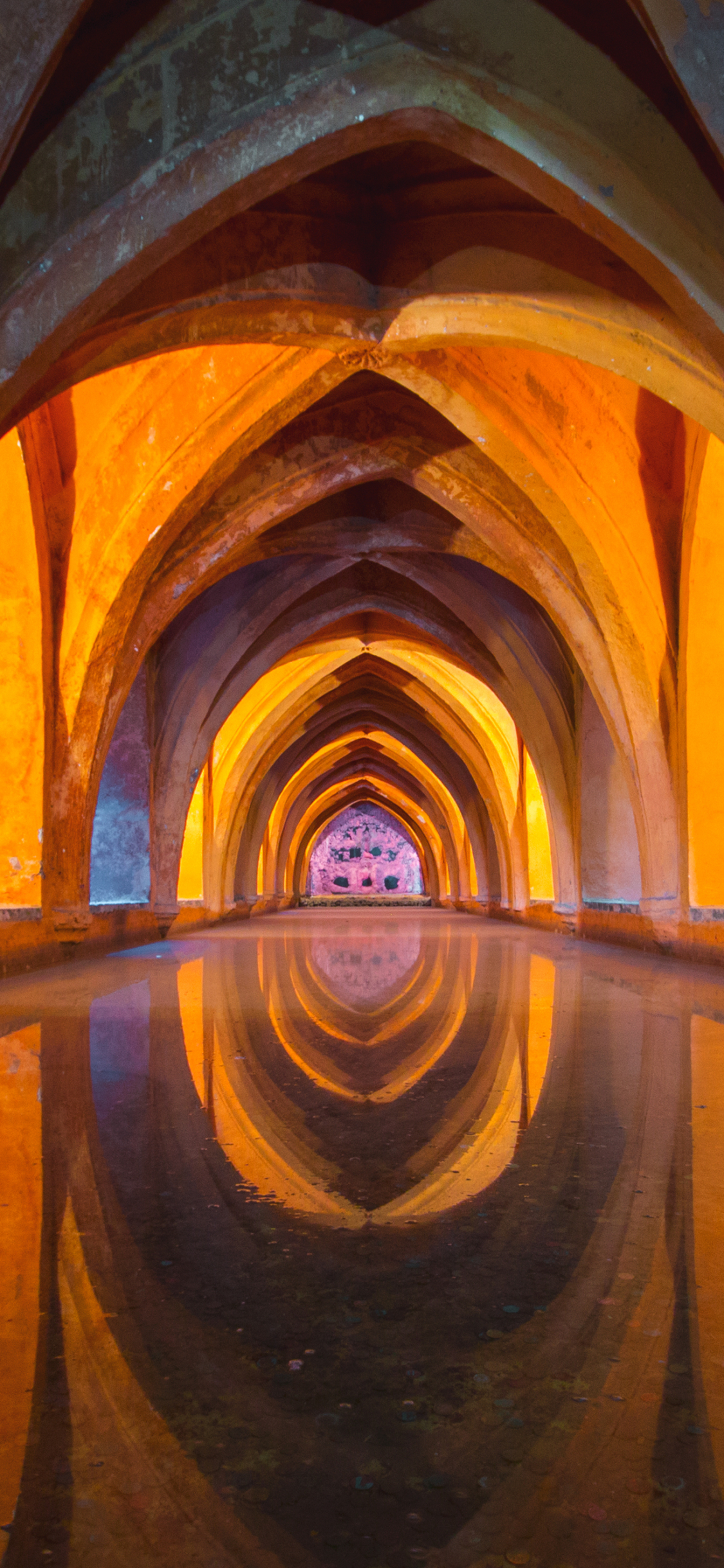 Download mobile wallpaper Water, Architecture, Reflection, Arch, Seville, Religious for free.