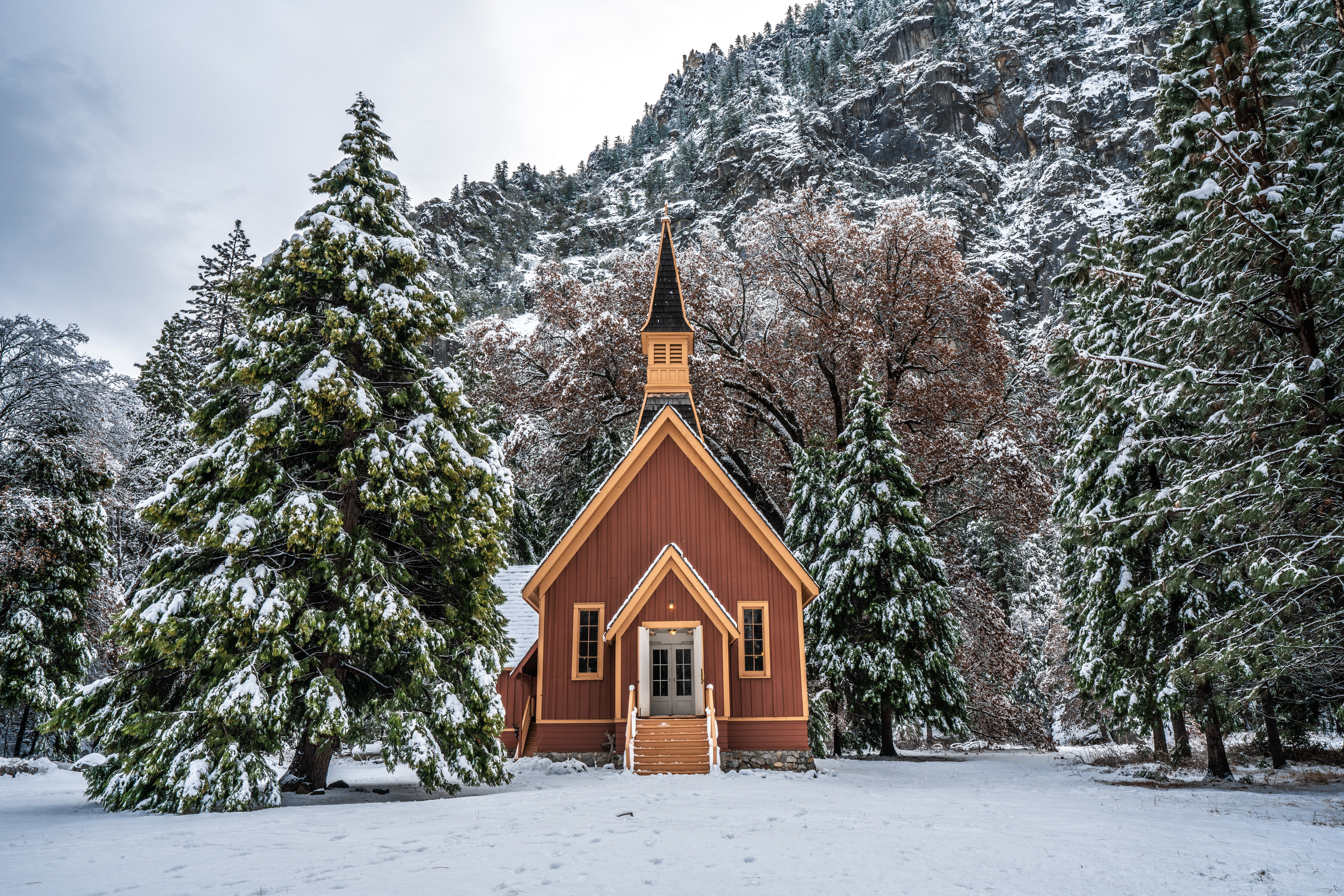 Download mobile wallpaper Winter, Snow, Building, Chapel, Religious for free.