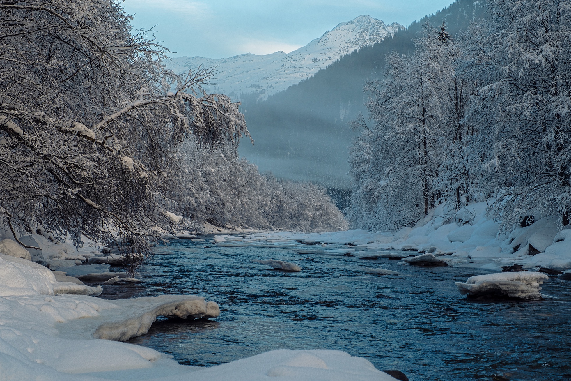 Download mobile wallpaper Winter, Nature, Snow, Earth, River for free.