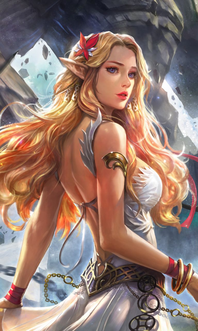 Download mobile wallpaper Fantasy, Blonde, Elf, Women, Pointed Ears for free.