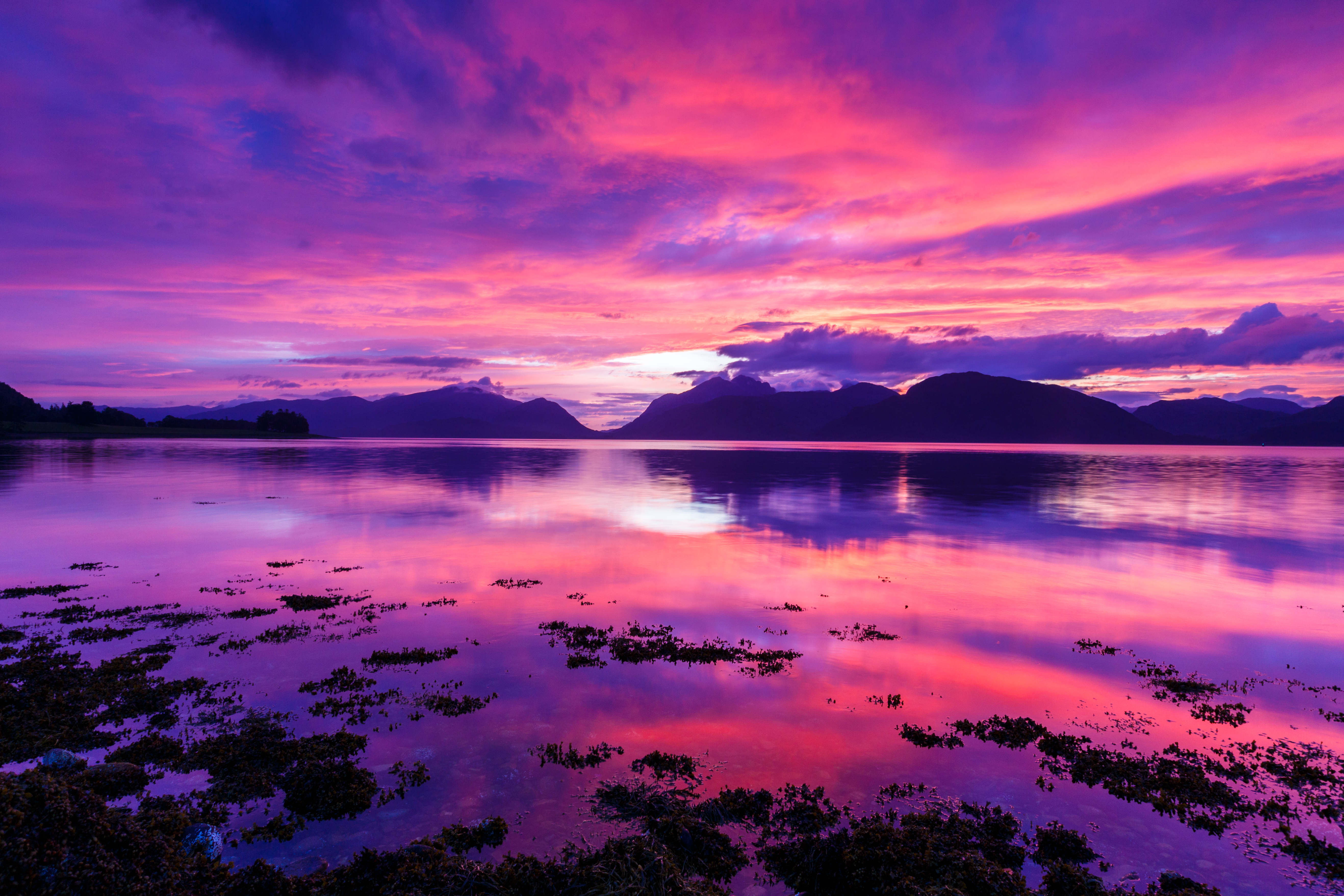Free download wallpaper Landscape, Nature, Sunset, Sky, Pink, Mountain, Reflection, Earth, Purple, Cloud on your PC desktop