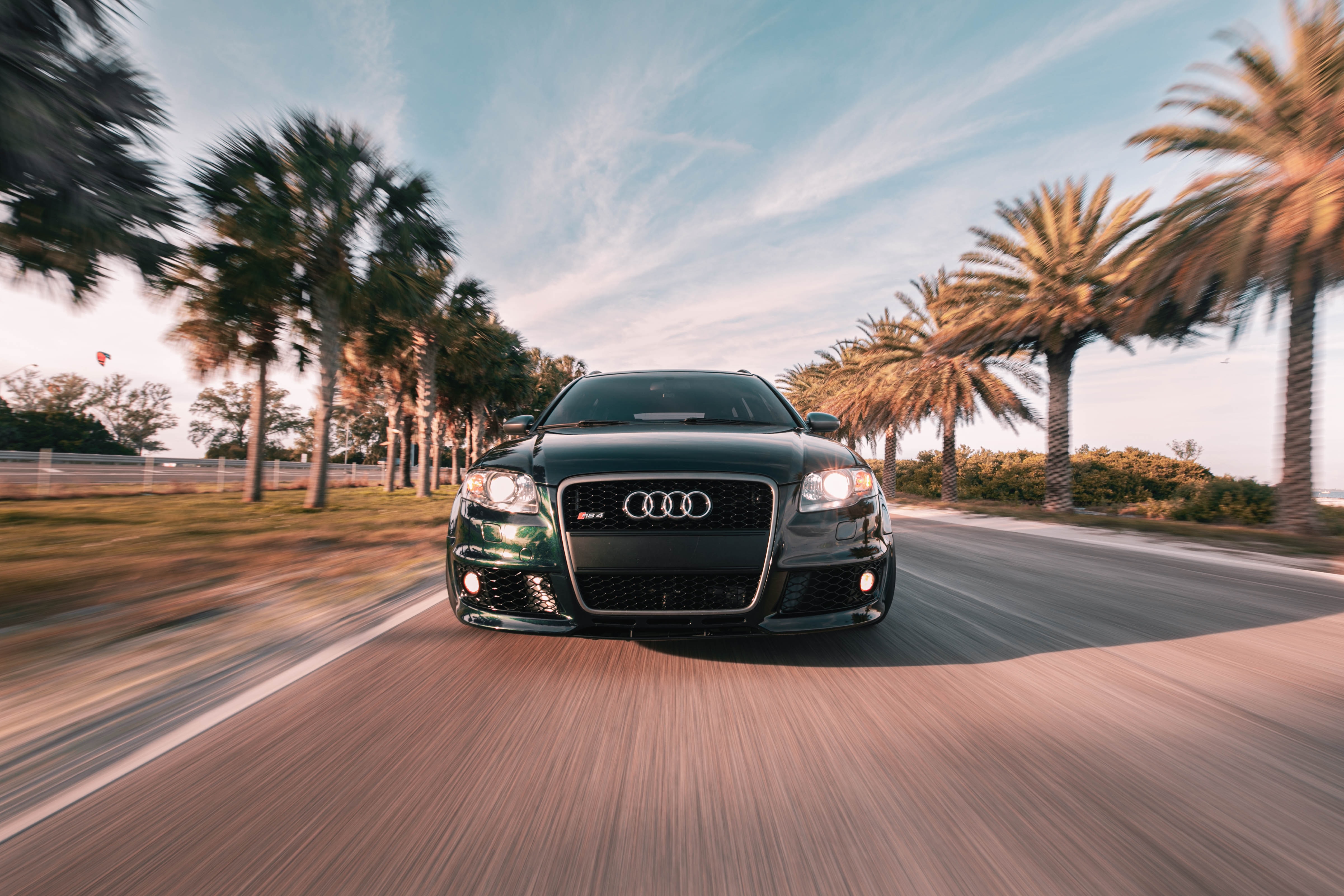 Download mobile wallpaper Movement, Traffic, Machine, Front View, Car, Cars, Audi for free.