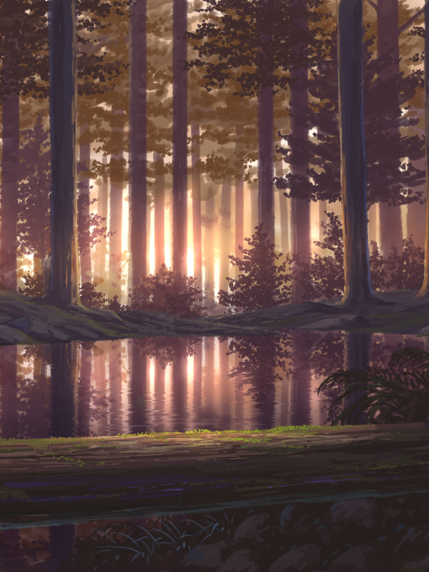 無料モバイル壁紙木, 湖, 森, アニメをダウンロードします。