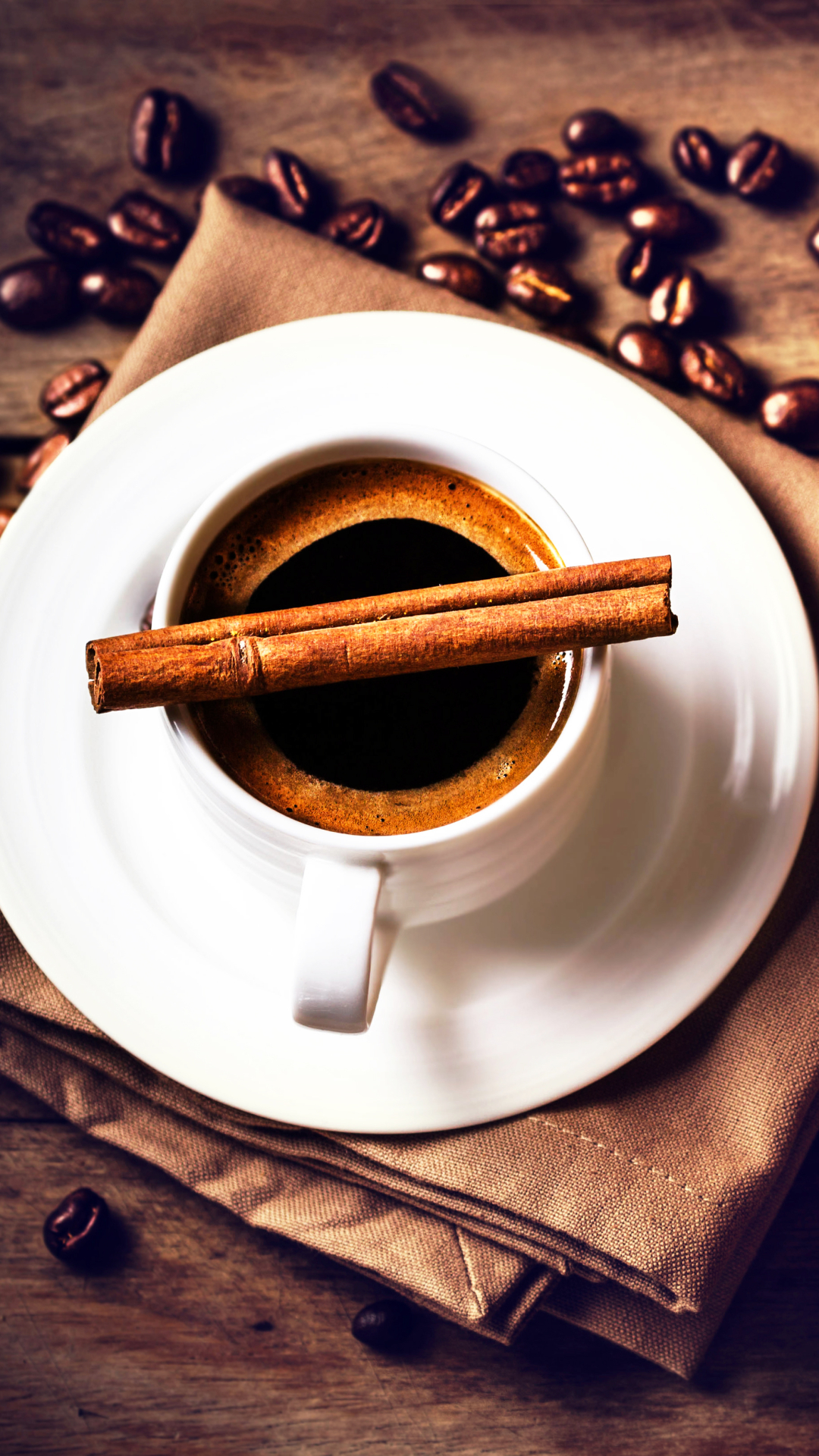 Download mobile wallpaper Food, Coffee, Cinnamon, Cup, Coffee Beans for free.
