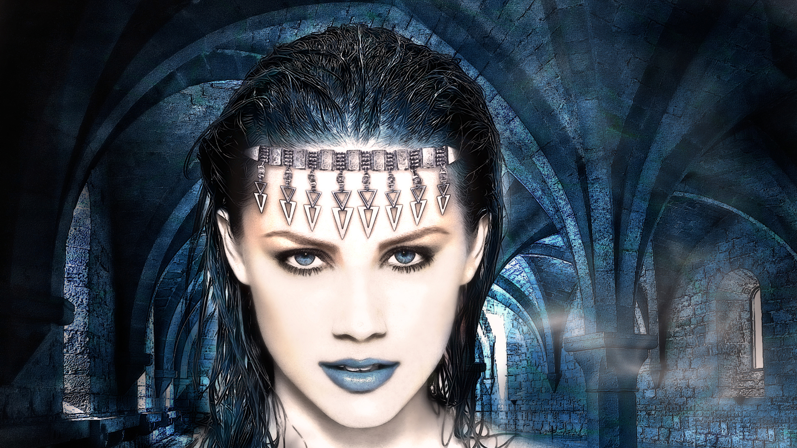 Free download wallpaper Fantasy, Women, Blue Eyes, Castle on your PC desktop