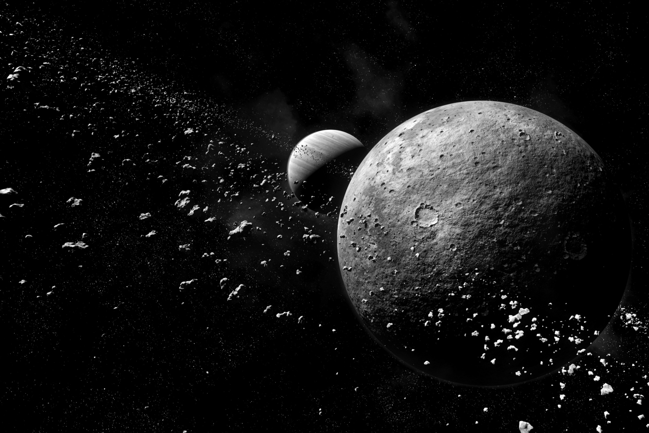 Download mobile wallpaper Moon, Space, Planet, Sci Fi, Asteroid, Black & White for free.